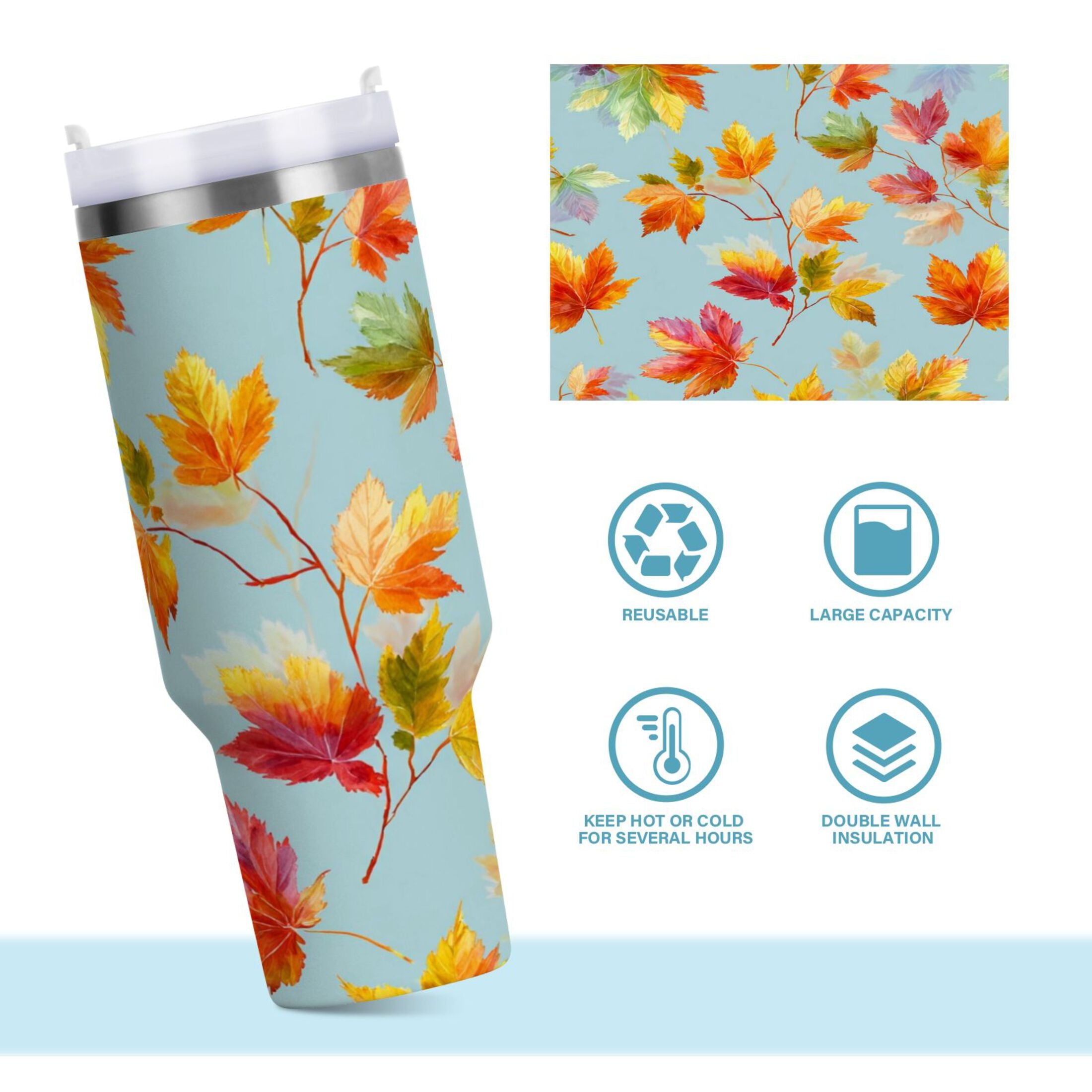 30 oz Insulated Stainless Steel Tumbler Double Wall Stainless Steel Tumbler with 2-Way Drinking Colorful Autumn Maple Leaves - Choice 917