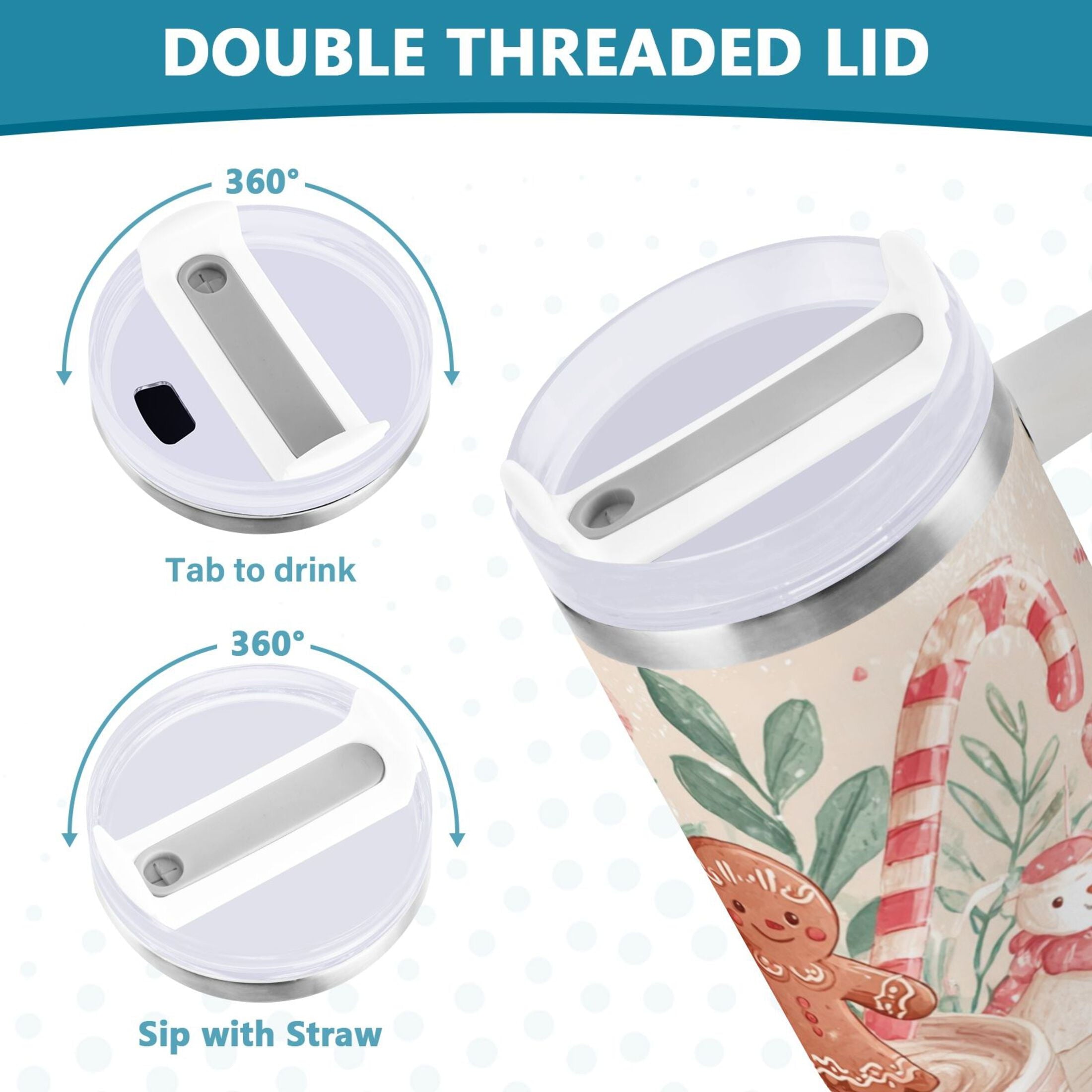 30 oz Insulated Stainless Steel Tumbler Double Wall Stainless Steel Tumbler with 2-Way Drinking Cute Christmas Design - Choice 272