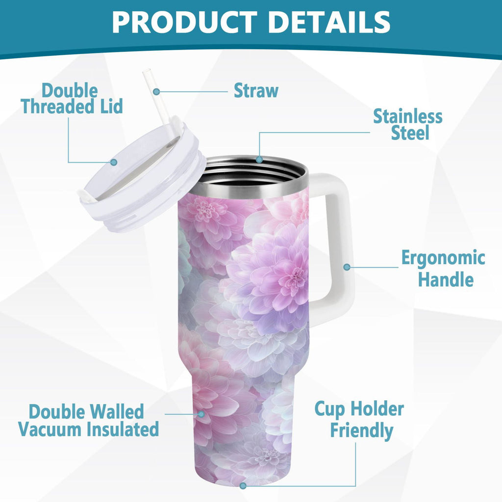 30 oz Insulated Stainless Steel Tumbler Double Wall Stainless Steel Tumbler with 2-Way Drinking Cute Pastel Watercolor Floral - Choice 147