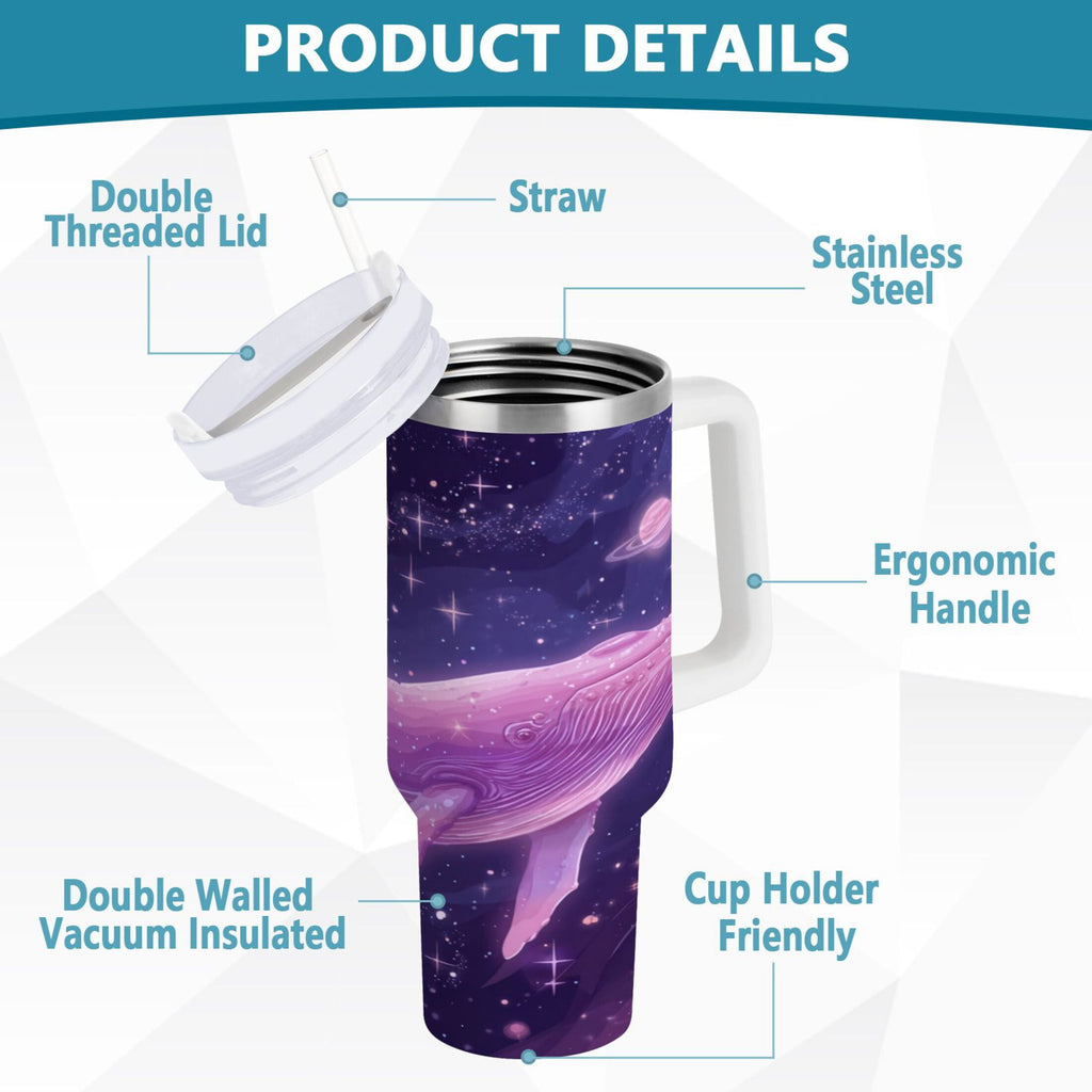 30 oz Insulated Stainless Steel Tumbler Double Wall Stainless Steel Tumbler with 2-Way Drinking Whale in Space - Choice 980