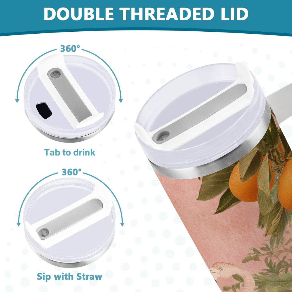 40 oz Insulated Stainless Steel Tumbler Double Wall Stainless Steel Tumbler with 2-Way Drinking Flamingos in Tropical Garden - Choice 104