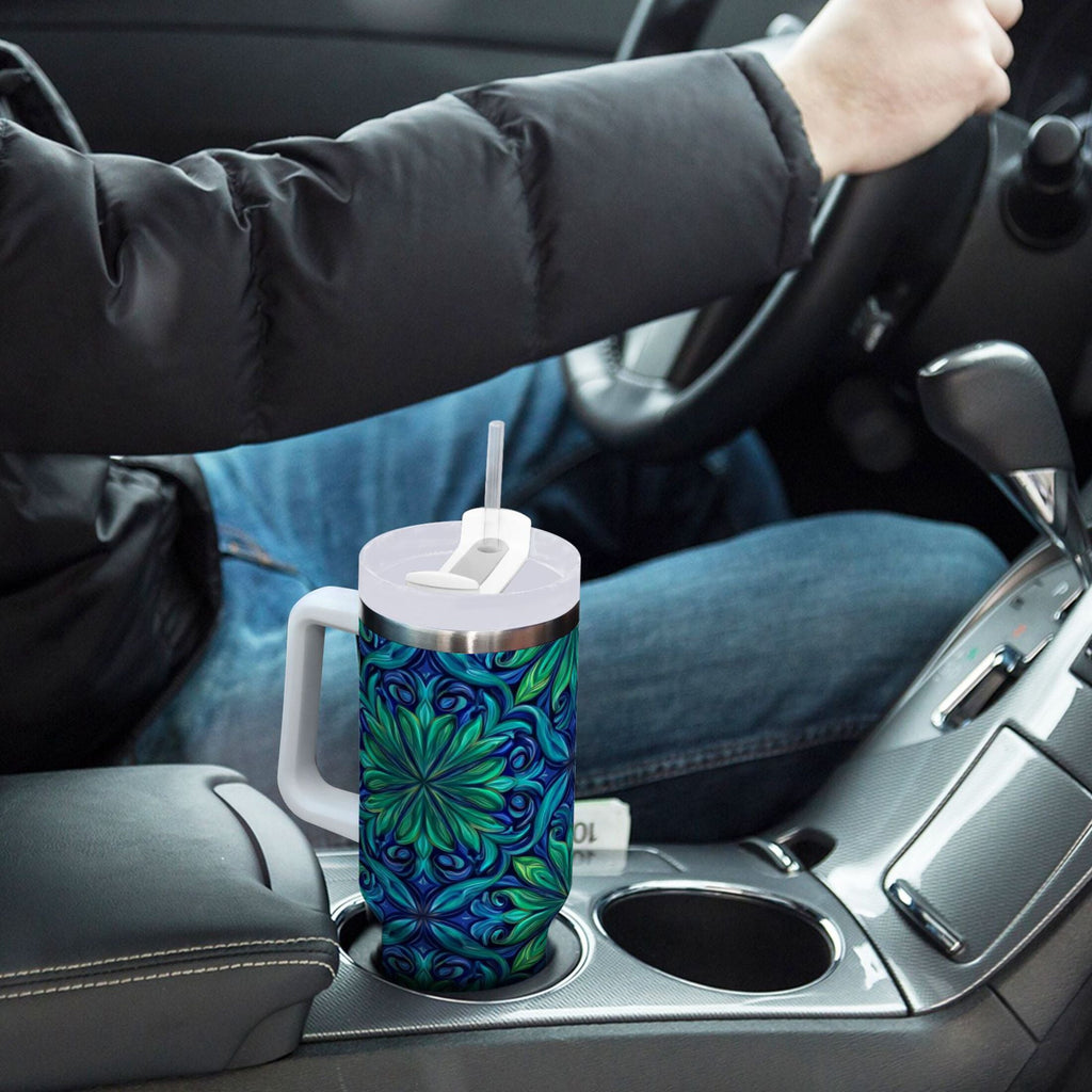 40 oz Insulated Stainless Steel Tumbler Double Wall Stainless Steel Tumbler with 2-Way Drinking Elegant Blue Traditional Patterns - Choice 302
