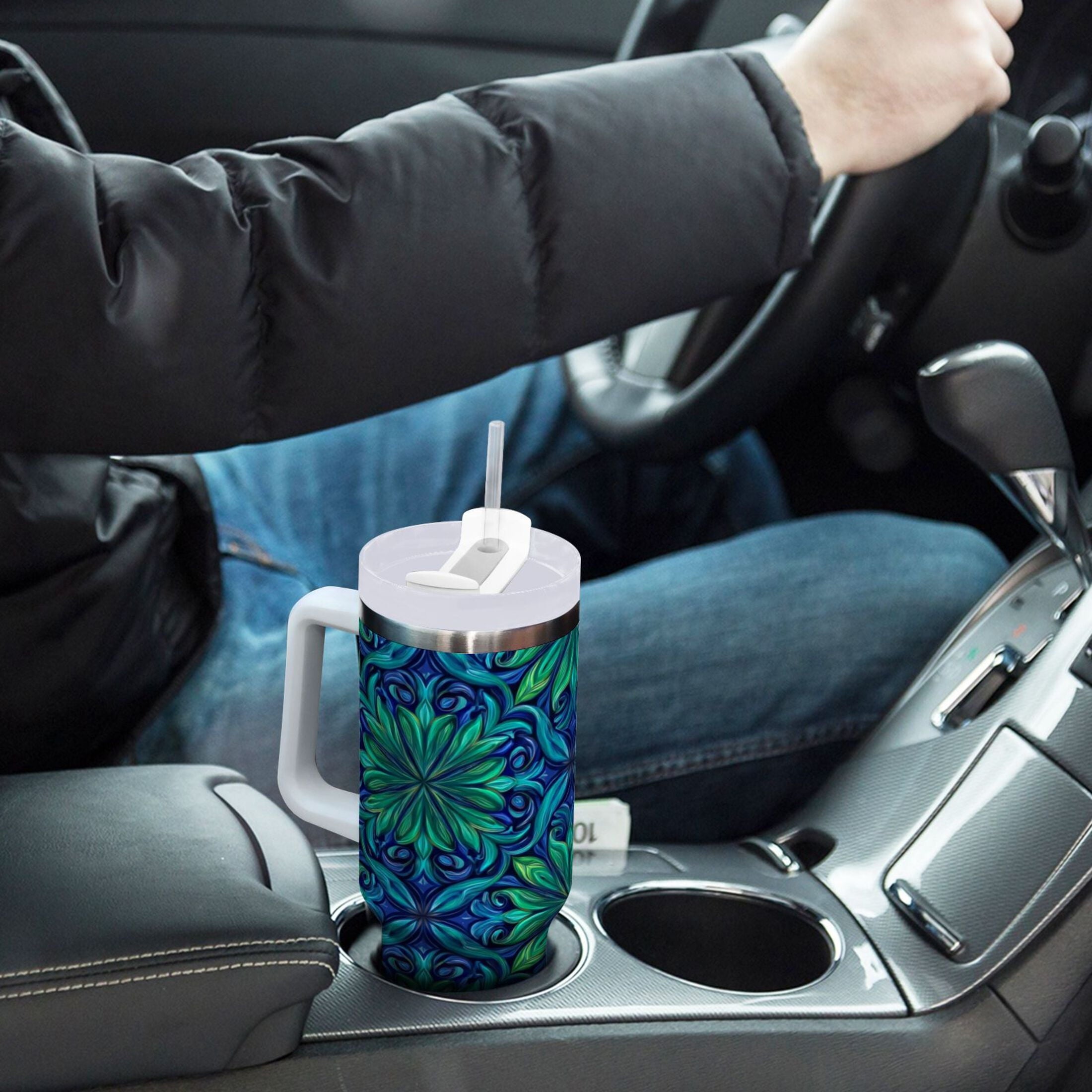 40 oz Insulated Stainless Steel Tumbler Double Wall Stainless Steel Tumbler with 2-Way Drinking Elegant Blue Traditional Patterns - Choice 302