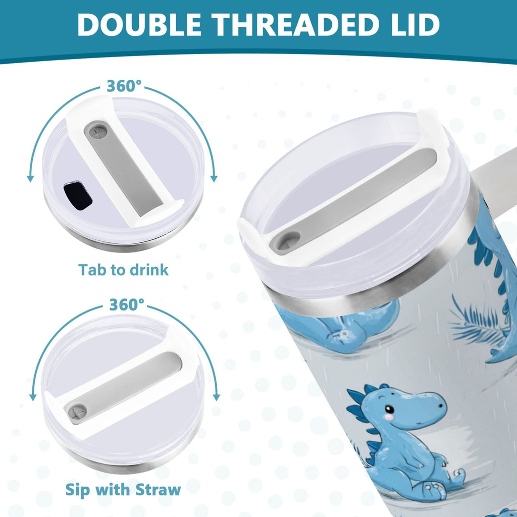 30 oz Insulated Stainless Steel Tumbler Double Wall Stainless Steel Tumbler with 2-Way Drinking Cartoon Blue Dinosaurs - Choice 815