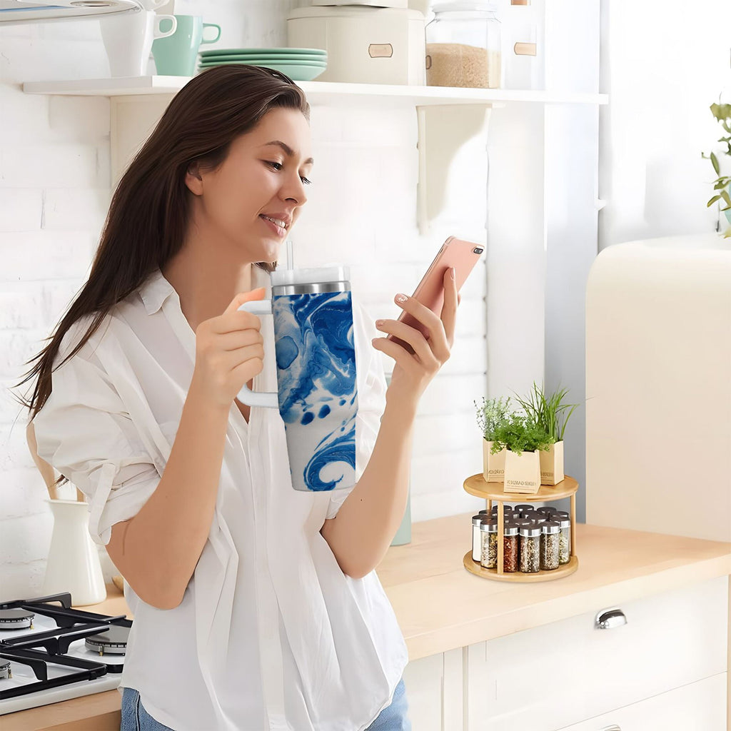 40 oz Insulated Stainless Steel Tumbler Double Wall Stainless Steel Tumbler with 2-Way Drinking Indigo Blue Tie-dye Pattern - Choice 230