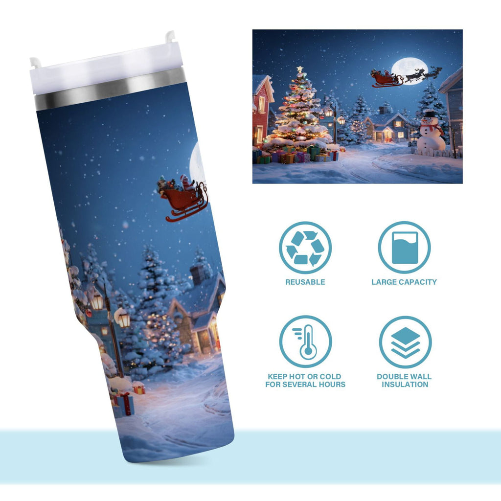30 oz Insulated Stainless Steel Tumbler Double Wall Stainless Steel Tumbler with 2-Way Drinking Christmas Night Scene - Choice 340