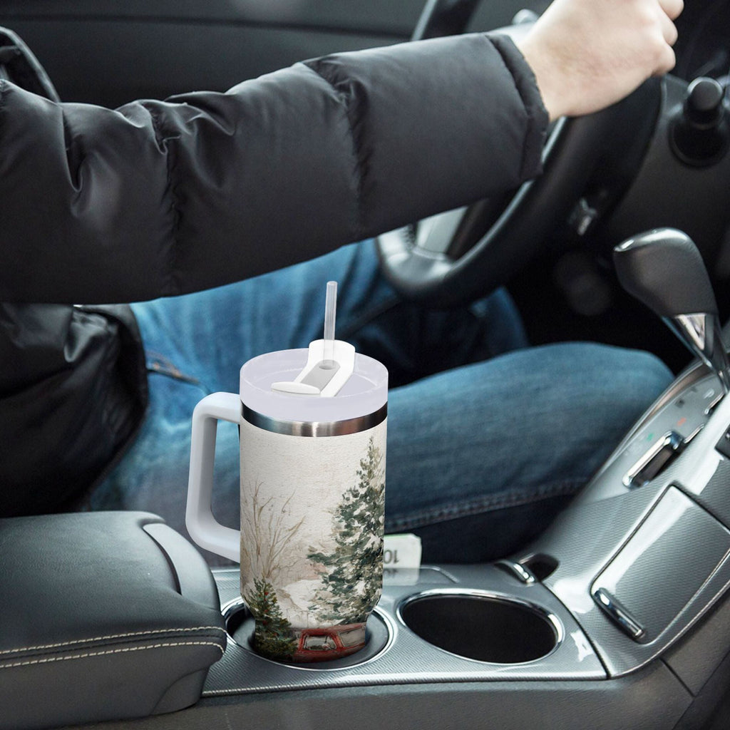 30 oz Insulated Stainless Steel Tumbler Double Wall Stainless Steel Tumbler with 2-Way Drinking Truck with Christmas Decorations - Choice 538