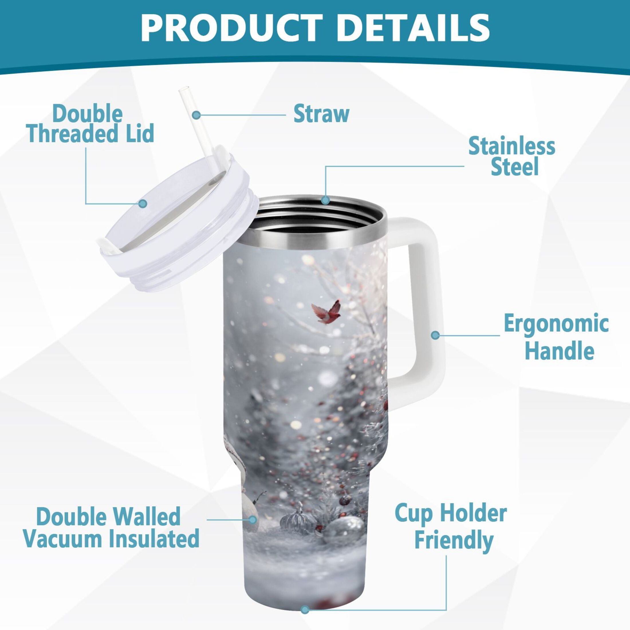 30 oz Insulated Stainless Steel Tumbler Double Wall Stainless Steel Tumbler with 2-Way Drinking Snowy Winter Landscape - Choice 292