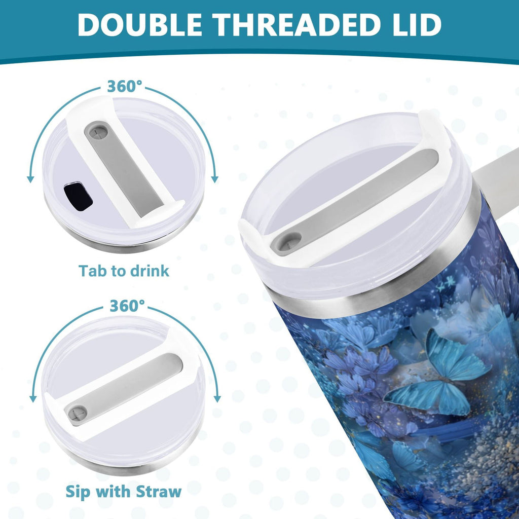 30 oz Insulated Stainless Steel Tumbler Double Wall Stainless Steel Tumbler with 2-Way Drinking Butterflies Books and Flowers - Choice 216