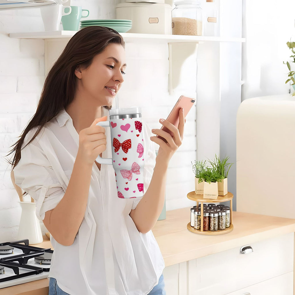 30 oz Insulated Stainless Steel Tumbler Double Wall Stainless Steel Tumbler with 2-Way Drinking Red and Pink Bows - Choice 811