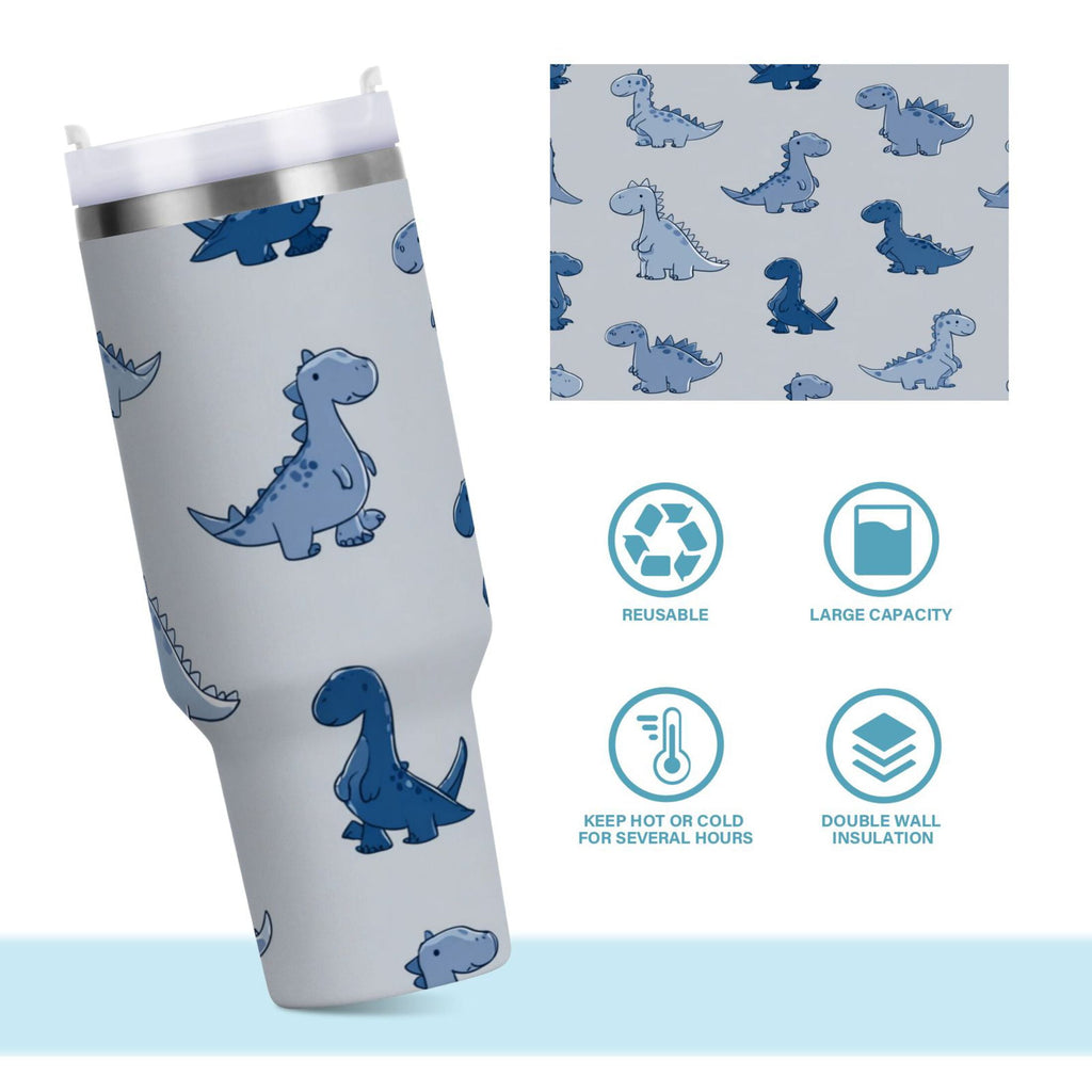 30 oz Insulated Stainless Steel Tumbler Double Wall Stainless Steel Tumbler with 2-Way Drinking Cute Blue Dinosaurs - Choice 495