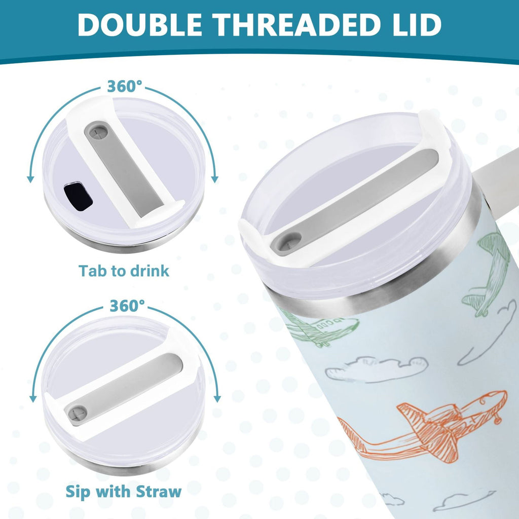 30 oz Insulated Stainless Steel Tumbler Double Wall Stainless Steel Tumbler with 2-Way Drinking Pastel Doodle Airplanes - Choice 189