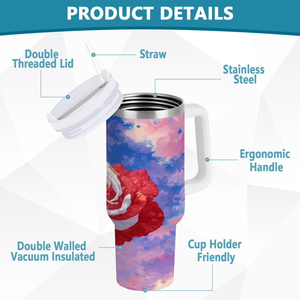 30 oz Insulated Stainless Steel Tumbler Double Wall Stainless Steel Tumbler with 2-Way Drinking Rose with Flag Pattern - Choice 860
