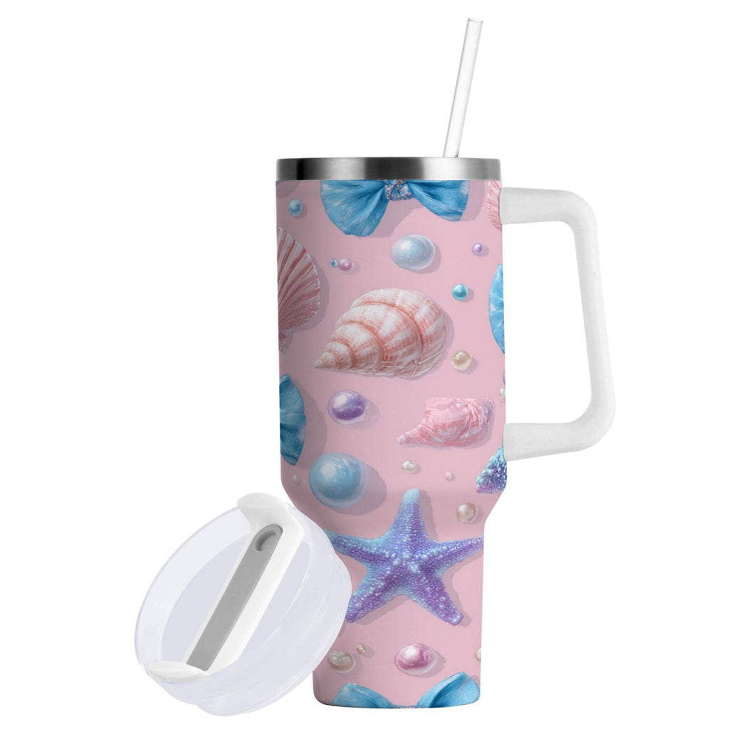 30 oz Insulated Stainless Steel Tumbler Double Wall Stainless Steel Tumbler with 2-Way Drinking Seashells and Bows - Choice 574