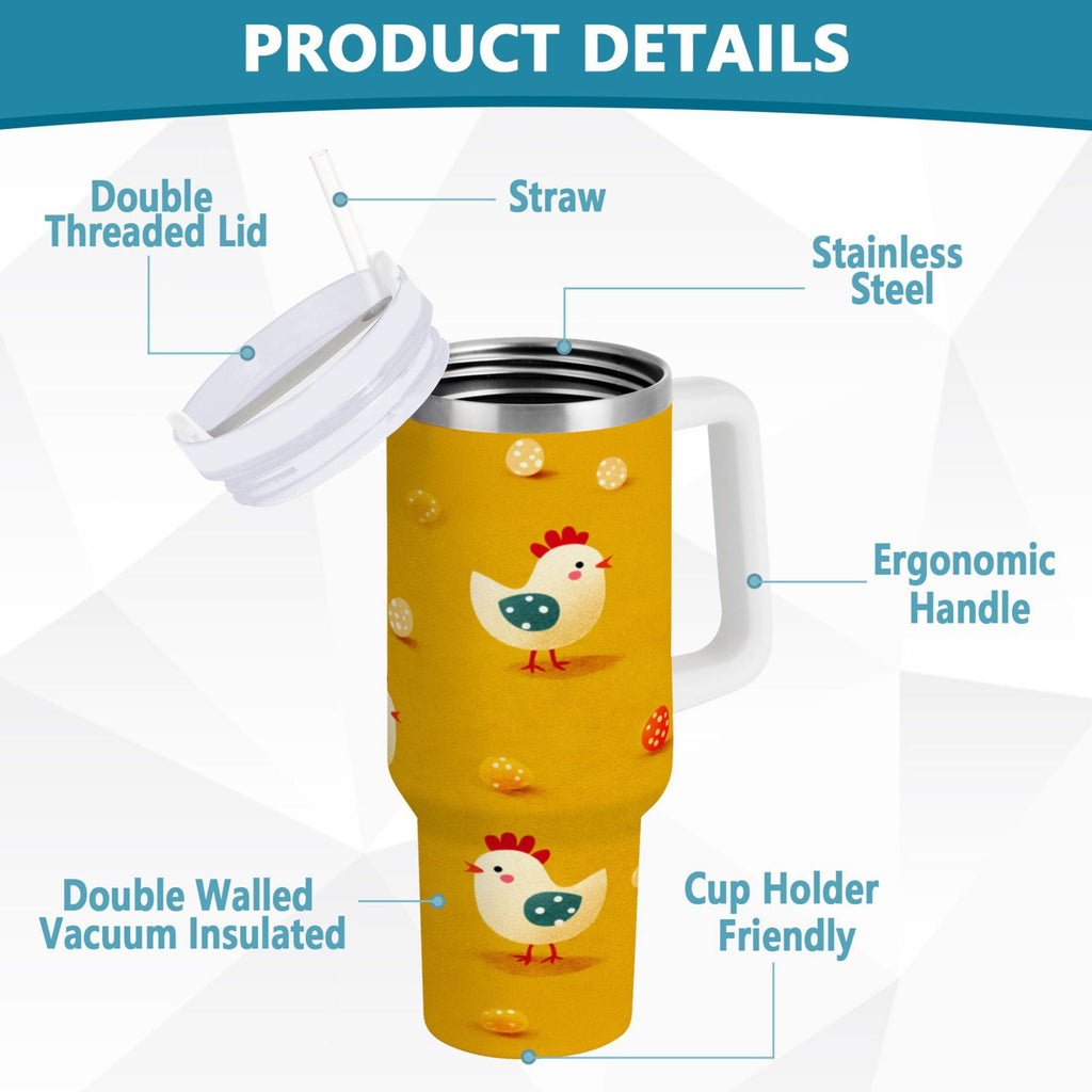 30 oz Insulated Stainless Steel Tumbler Double Wall Stainless Steel Tumbler with 2-Way Drinking Cartoon Chickens Pattern - Choice 169