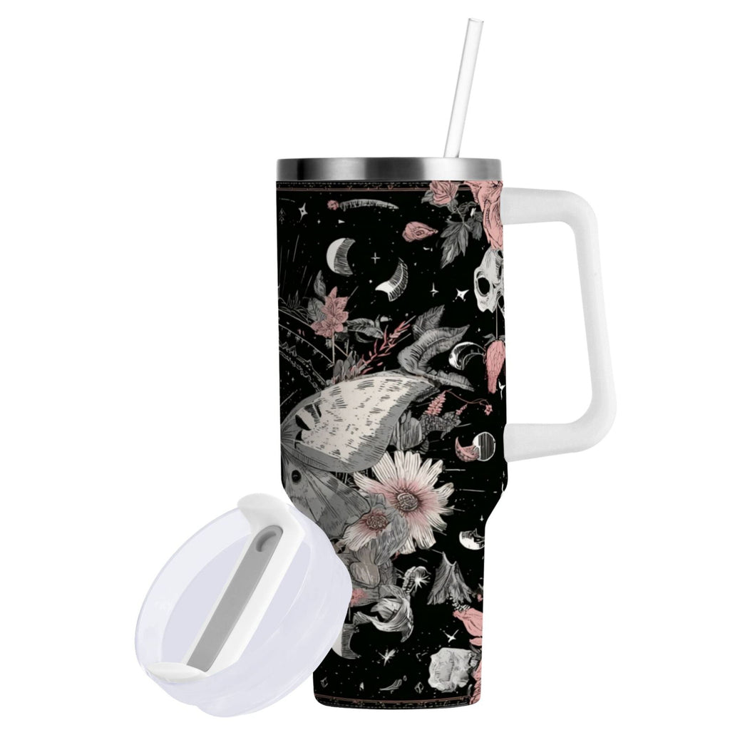 40 oz Insulated Stainless Steel Tumbler Double Wall Stainless Steel Tumbler with 2-Way Drinking Butterfly Surrounded by Flowers - Choice 564