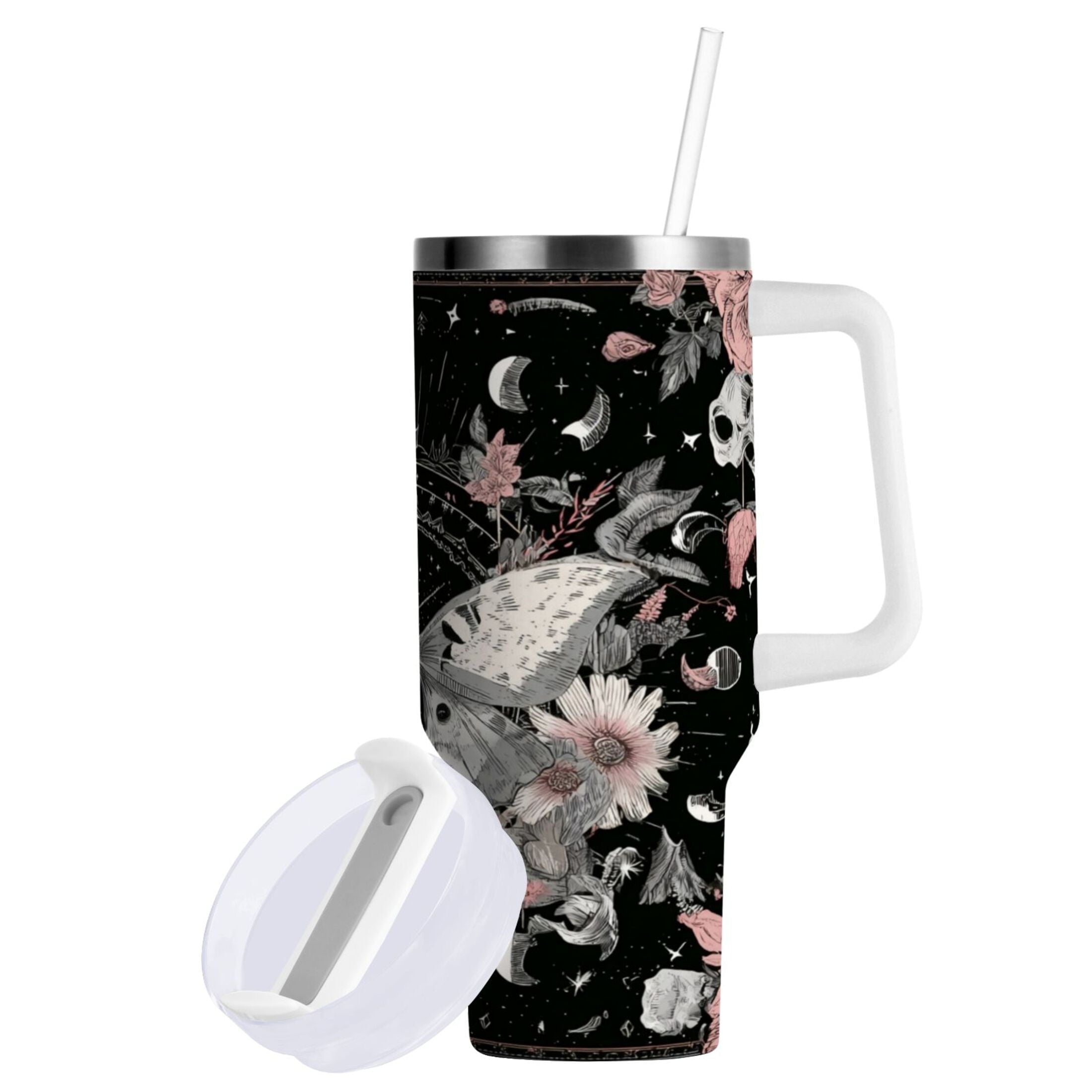 40 oz Insulated Stainless Steel Tumbler Double Wall Stainless Steel Tumbler with 2-Way Drinking Butterfly Surrounded by Flowers - Choice 564
