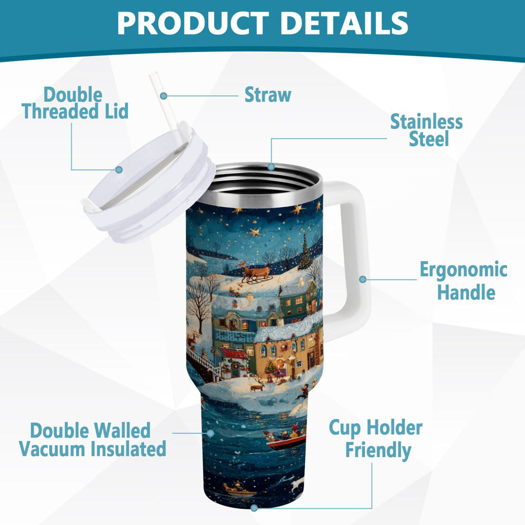 30 oz Insulated Stainless Steel Tumbler Double Wall Stainless Steel Tumbler with 2-Way Drinking Whimsical Christmas Scene - Choice 432
