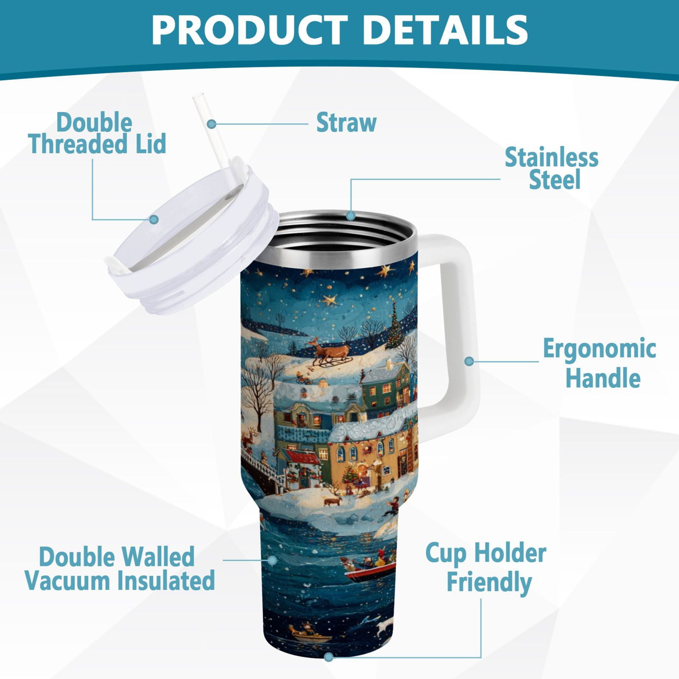 30 oz Insulated Stainless Steel Tumbler Double Wall Stainless Steel Tumbler with 2-Way Drinking Whimsical Christmas Scene - Choice 432