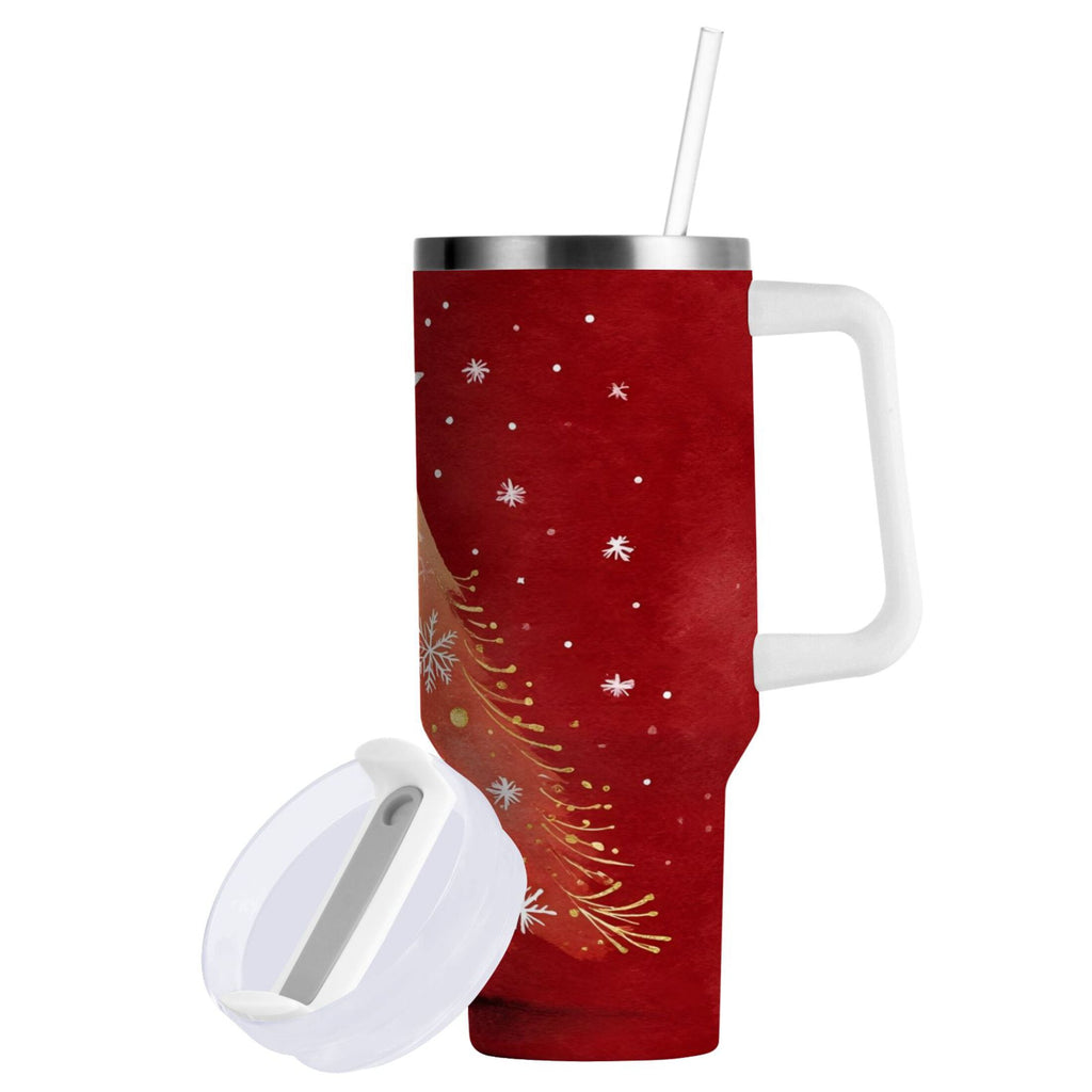 40 oz Insulated Stainless Steel Tumbler Double Wall Stainless Steel Tumbler with 2-Way Drinking Red Christmas Tree - Choice 934