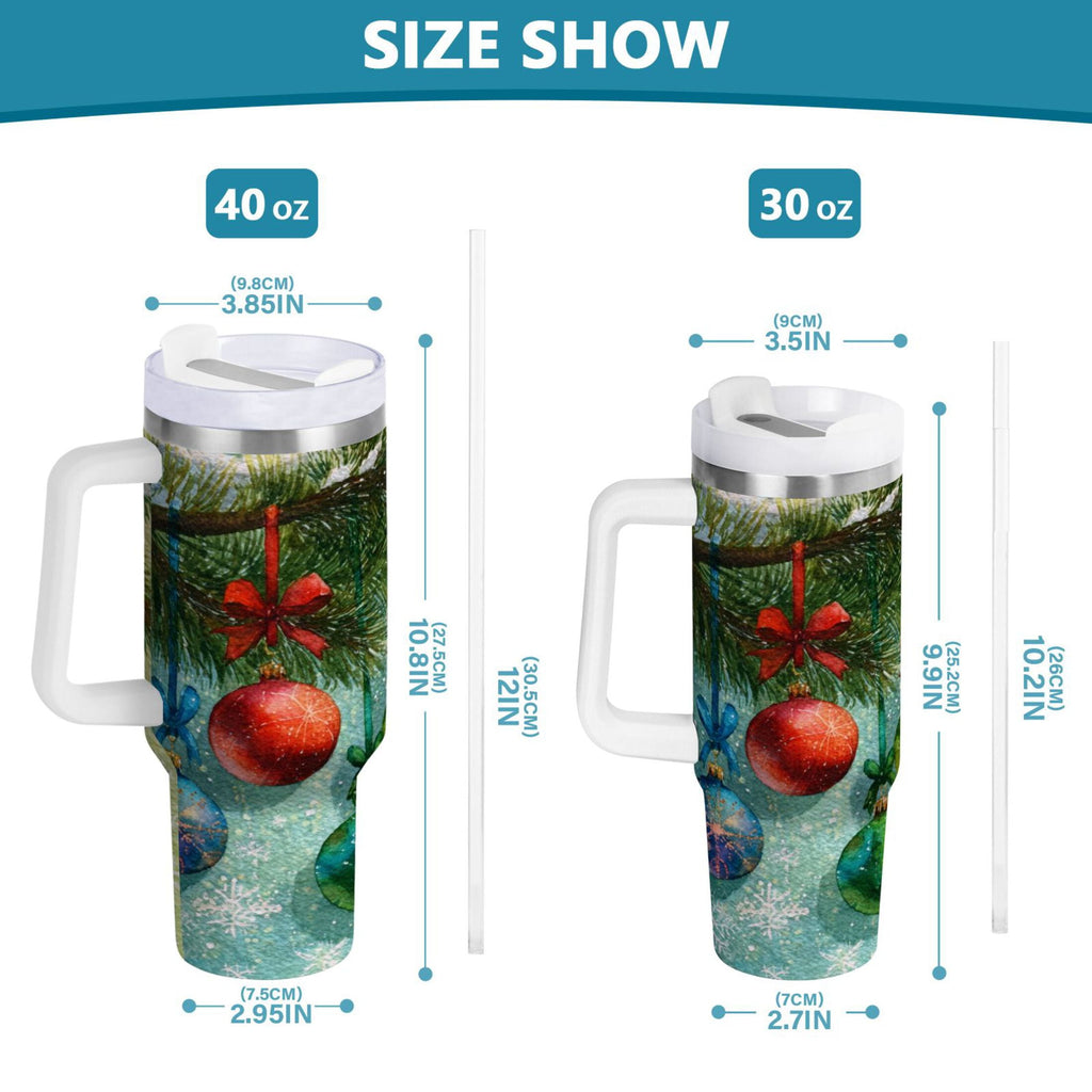 30 oz Insulated Stainless Steel Tumbler Double Wall Stainless Steel Tumbler with 2-Way Drinking Christmas Ornaments Watercolor Painting - Choice 529