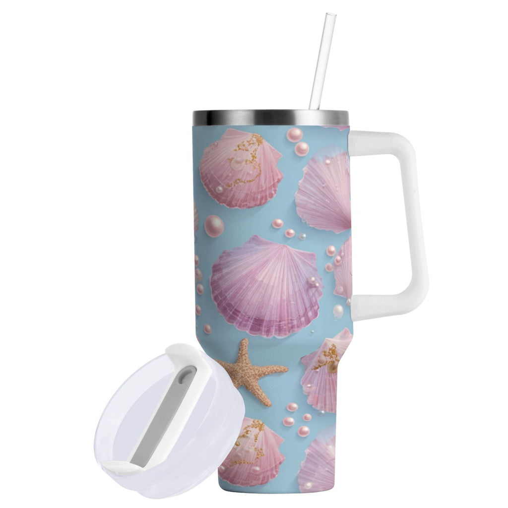 40 oz Insulated Stainless Steel Tumbler Double Wall Stainless Steel Tumbler with 2-Way Drinking Seashells and Pearls Pattern - Choice 178