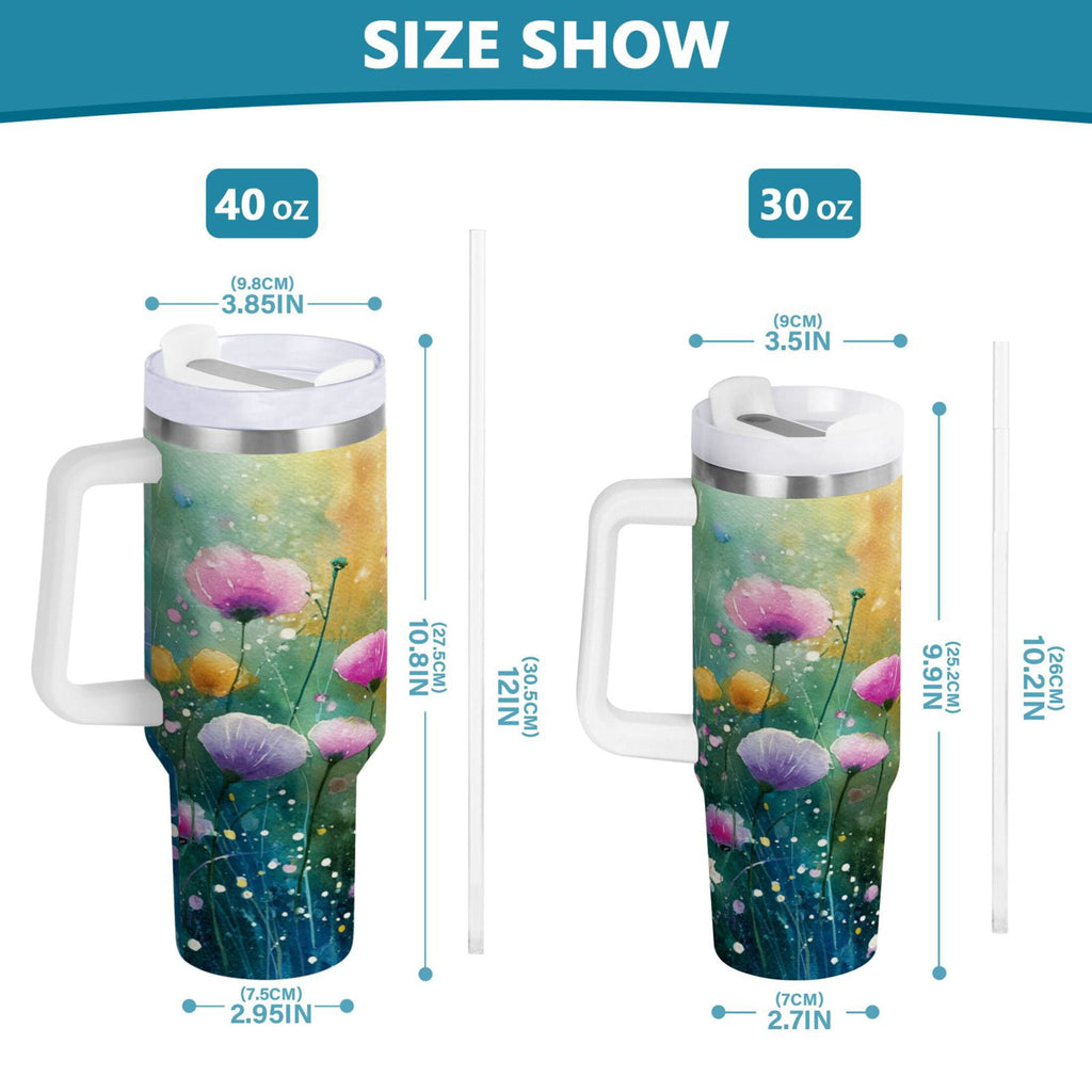 30 oz Insulated Stainless Steel Tumbler Double Wall Stainless Steel Tumbler with 2-Way Drinking Watercolor Wildflowers - Choice 776