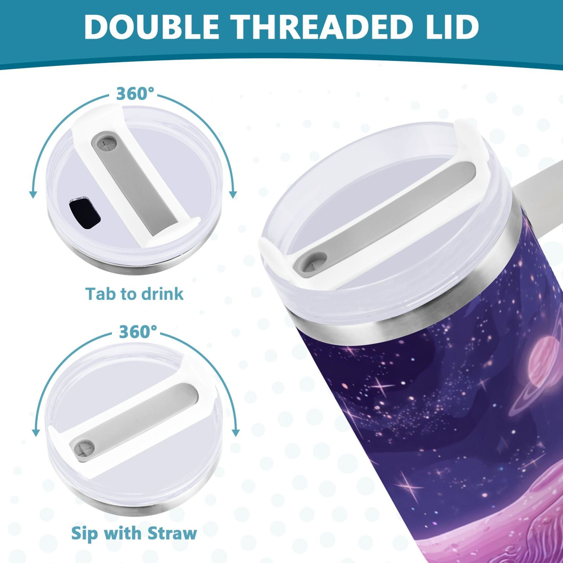 30 oz Insulated Stainless Steel Tumbler Double Wall Stainless Steel Tumbler with 2-Way Drinking Whale in Space - Choice 980
