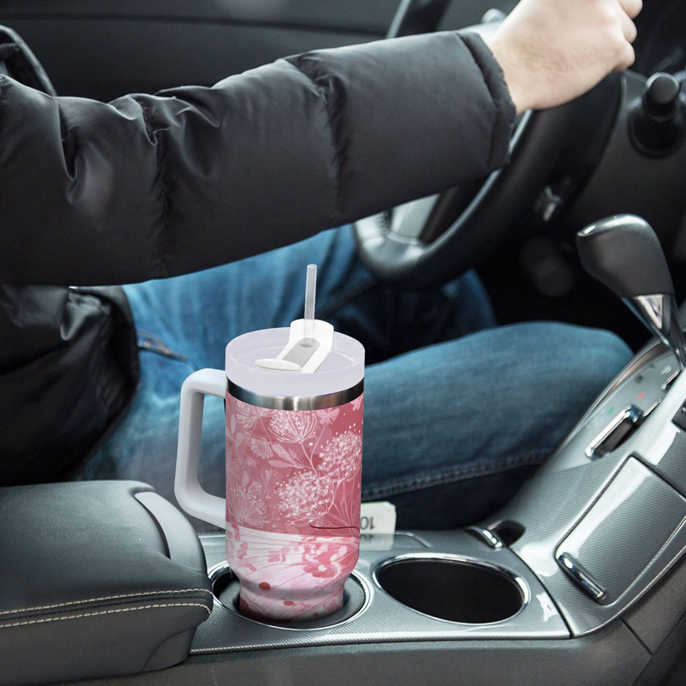 30 oz Insulated Stainless Steel Tumbler Double Wall Stainless Steel Tumbler with 2-Way Drinking Soft Pink Butterfly - Choice 928