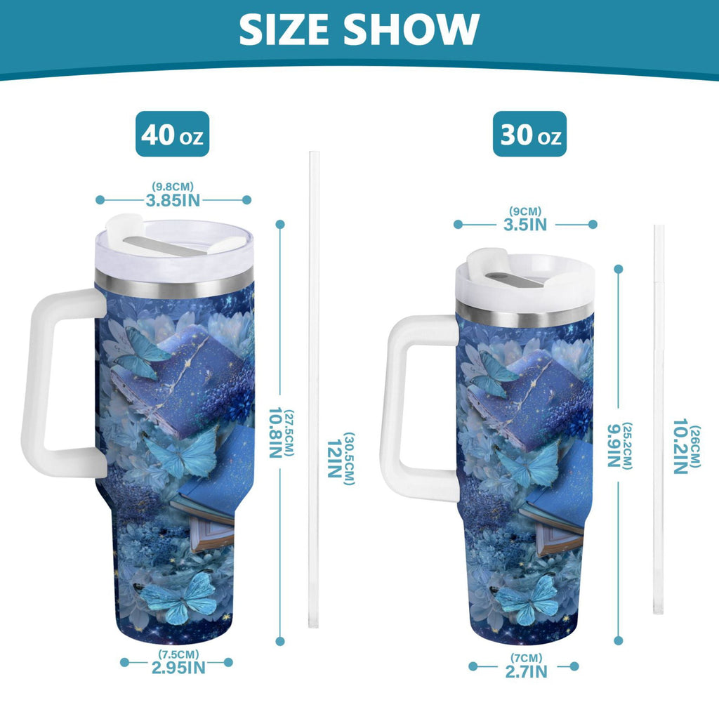 30 oz Insulated Stainless Steel Tumbler Double Wall Stainless Steel Tumbler with 2-Way Drinking Butterflies Books and Flowers - Choice 216