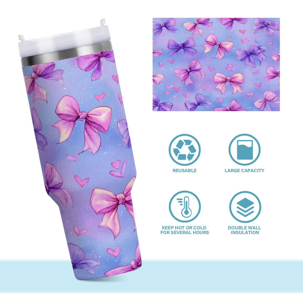 30 oz Insulated Stainless Steel Tumbler Double Wall Stainless Steel Tumbler with 2-Way Drinking Watercolor Bows Pattern - Choice 756