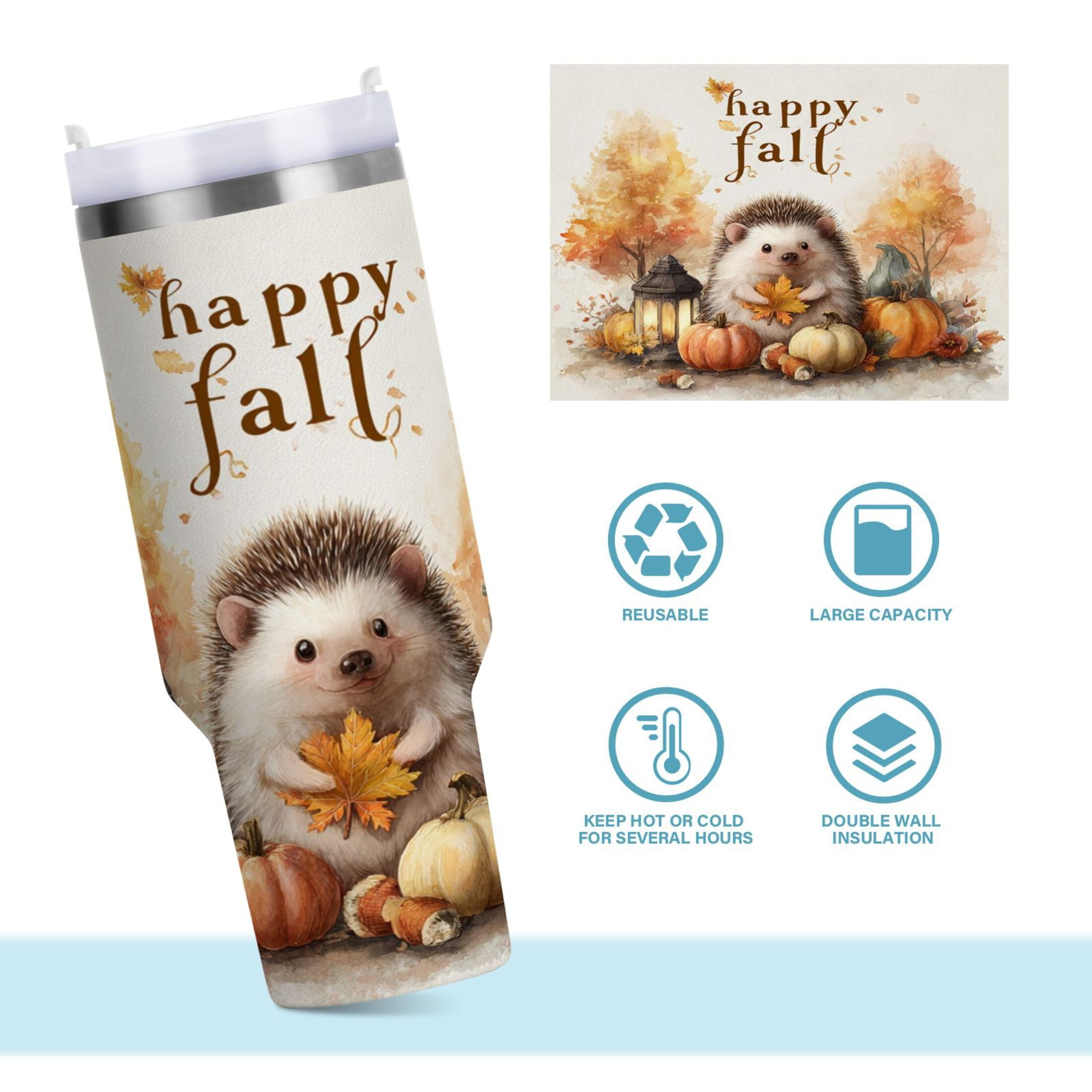 30 oz Insulated Stainless Steel Tumbler Double Wall Stainless Steel Tumbler with 2-Way Drinking Cute Little Hedgehog - Choice 462