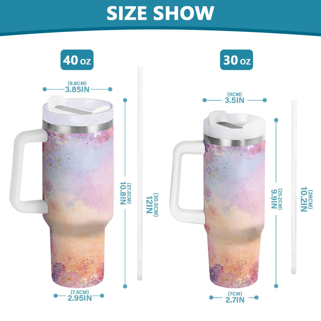 30 oz Insulated Stainless Steel Tumbler Double Wall Stainless Steel Tumbler with 2-Way Drinking Colorful Pastel Floral Pattern - Choice 348