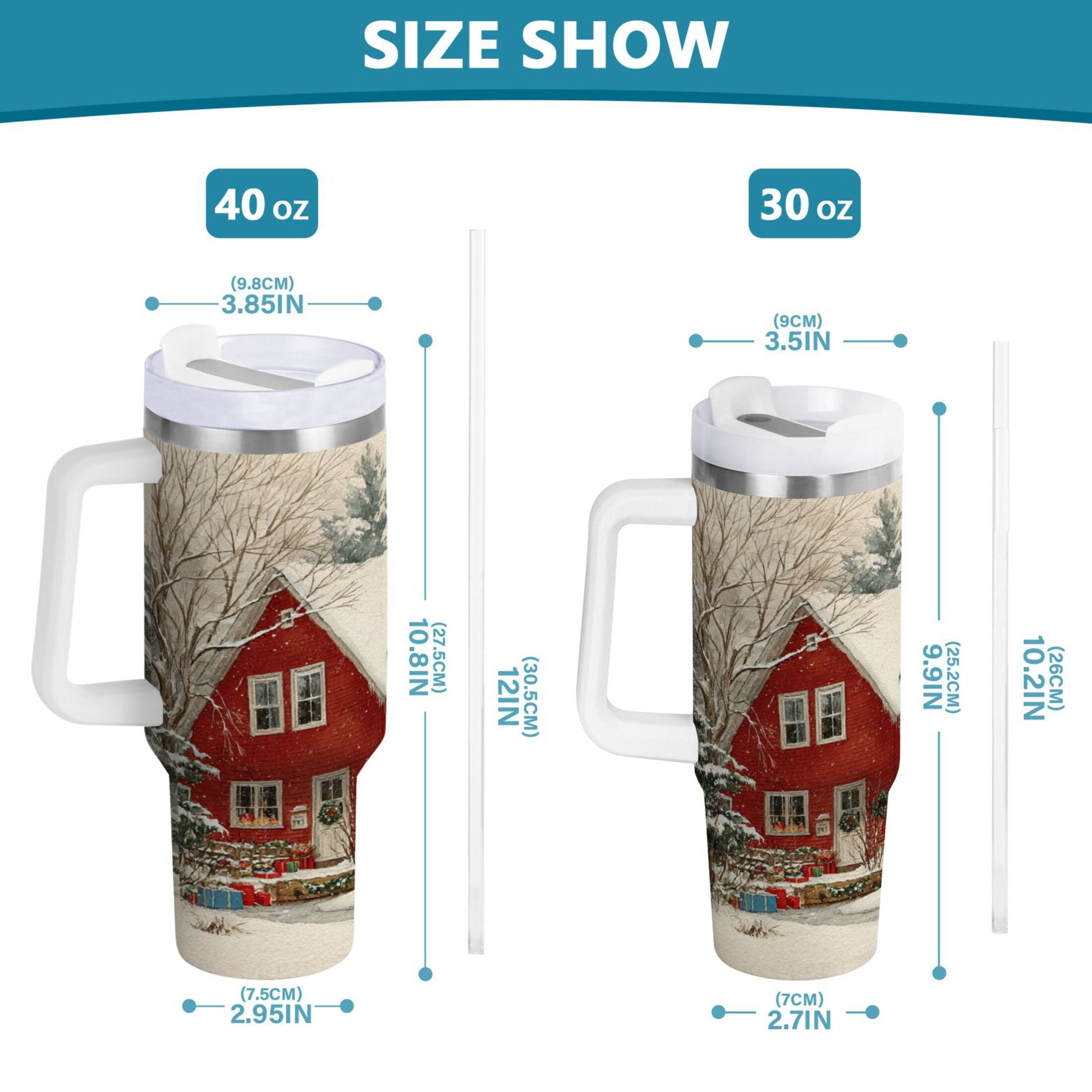 40 oz Insulated Stainless Steel Tumbler Double Wall Stainless Steel Tumbler with 2-Way Drinking House with Snow-covered Roof - Choice 261
