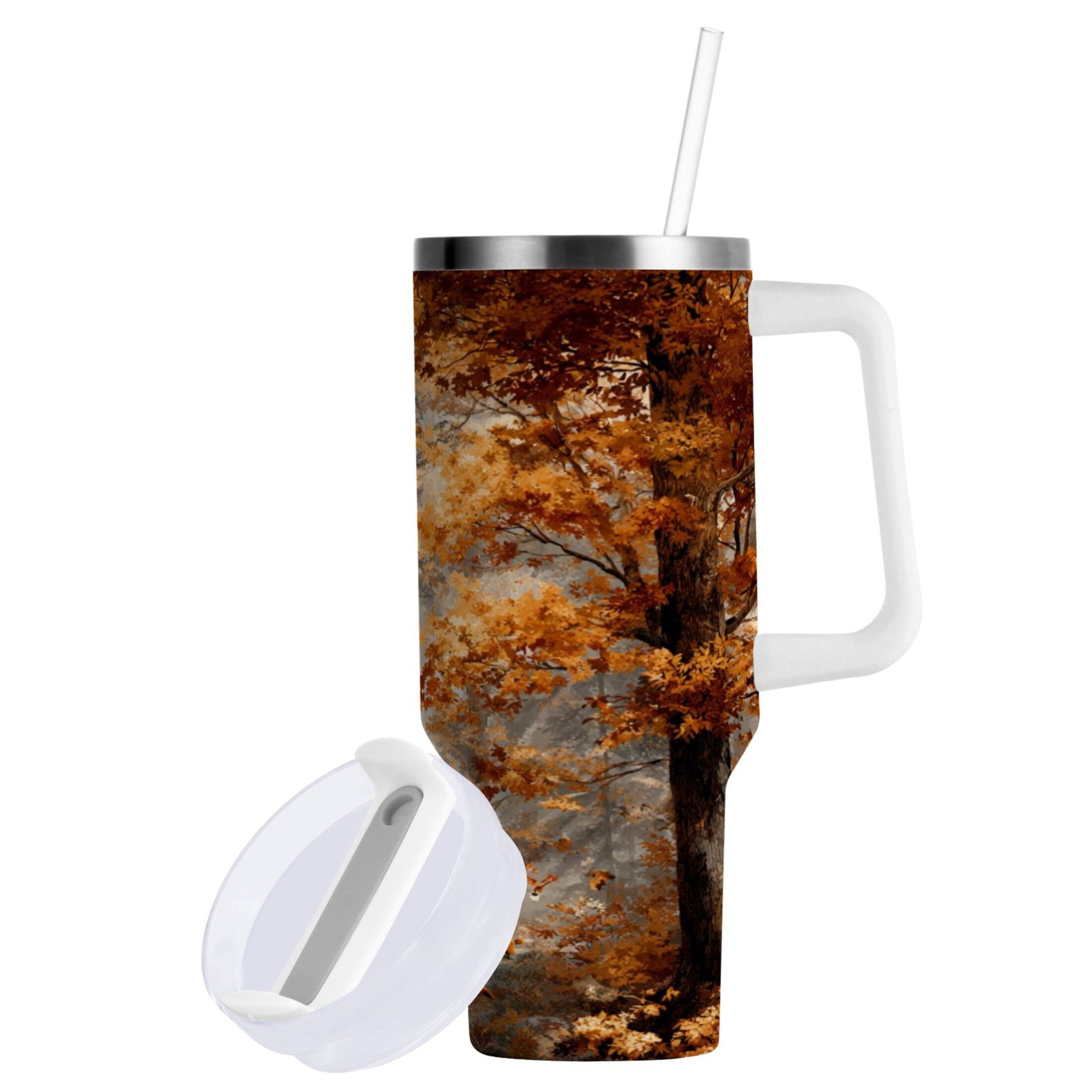 30 oz Insulated Stainless Steel Tumbler Double Wall Stainless Steel Tumbler with 2-Way Drinking Beautiful Autumn Forest - Choice 870