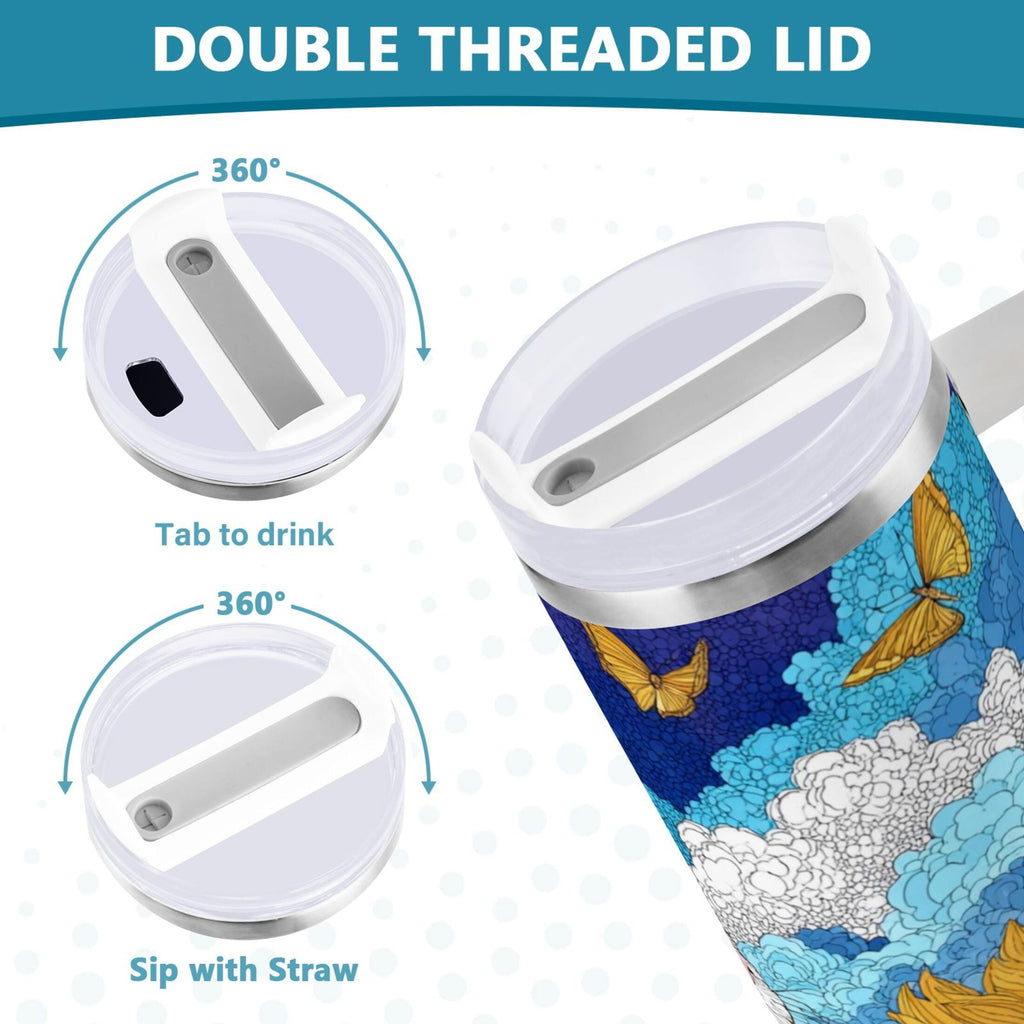 40 oz Insulated Stainless Steel Tumbler Double Wall Stainless Steel Tumbler with 2-Way Drinking Cat Lies in The Sunflowers - Choice 530