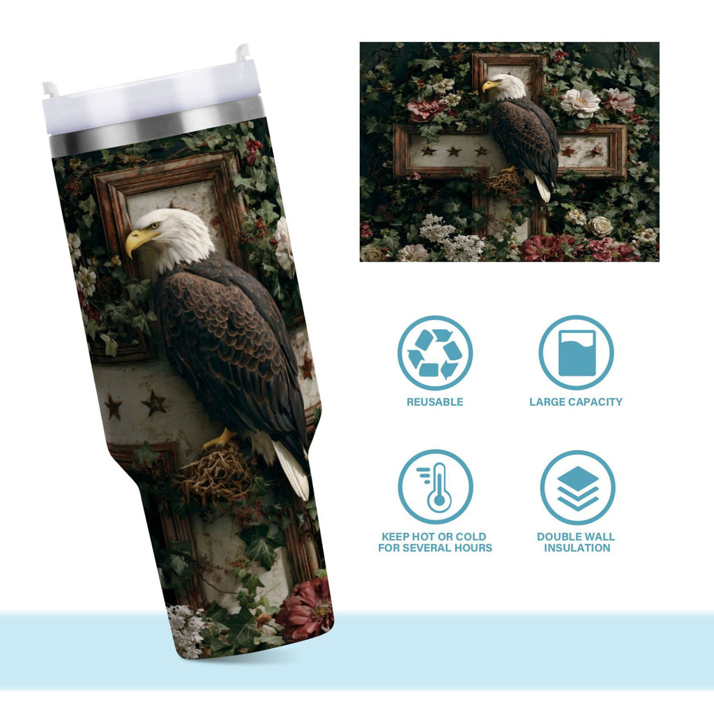 30 oz Insulated Stainless Steel Tumbler Double Wall Stainless Steel Tumbler with 2-Way Drinking Wreath and Bald Eagle - Choice 231