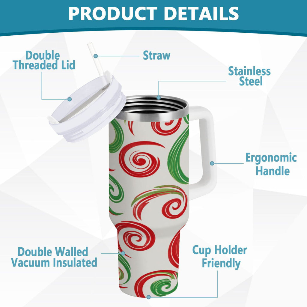 40 oz Insulated Stainless Steel Tumbler Double Wall Stainless Steel Tumbler with 2-Way Drinking Red and Green Swirls - Choice 846