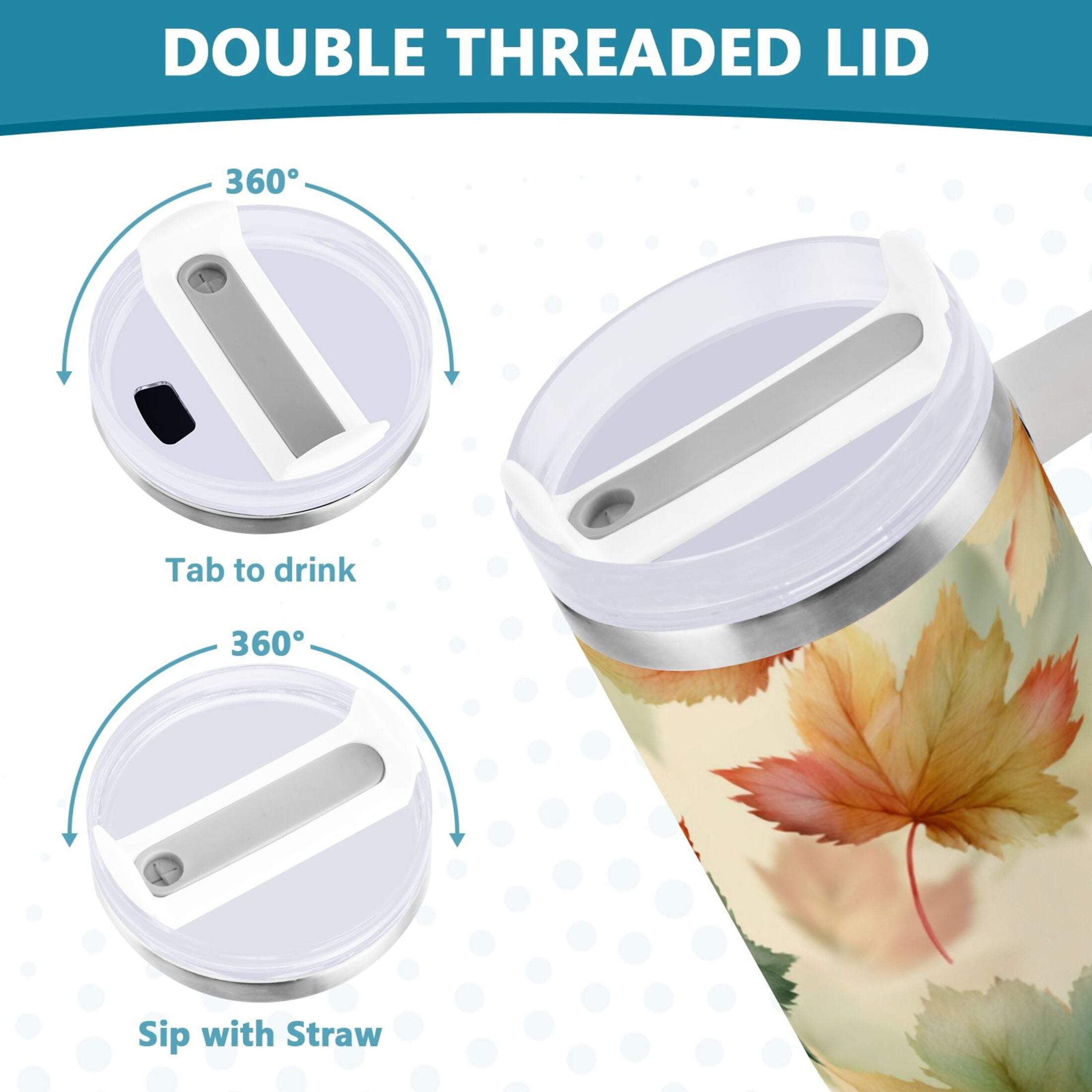 40 oz Insulated Stainless Steel Tumbler Double Wall Stainless Steel Tumbler with 2-Way Drinking Watercolor Maple Leaves Pattern - Choice 666