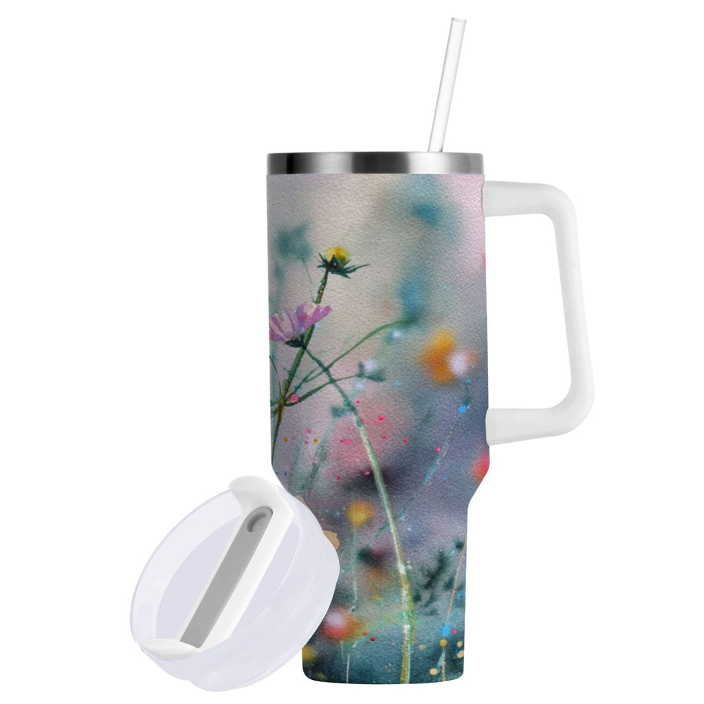 40 oz Insulated Stainless Steel Tumbler Double Wall Stainless Steel Tumbler with 2-Way Drinking Abstract Wildflowers - Choice 596