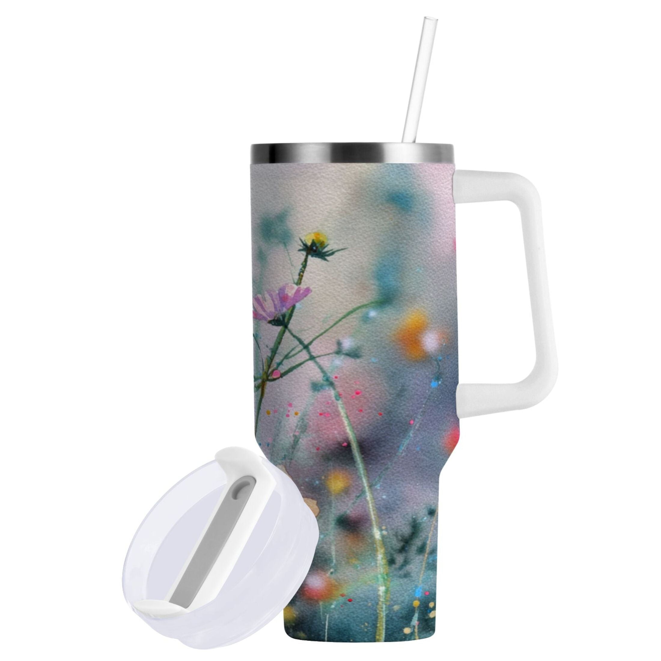 40 oz Insulated Stainless Steel Tumbler Double Wall Stainless Steel Tumbler with 2-Way Drinking Abstract Wildflowers - Choice 596