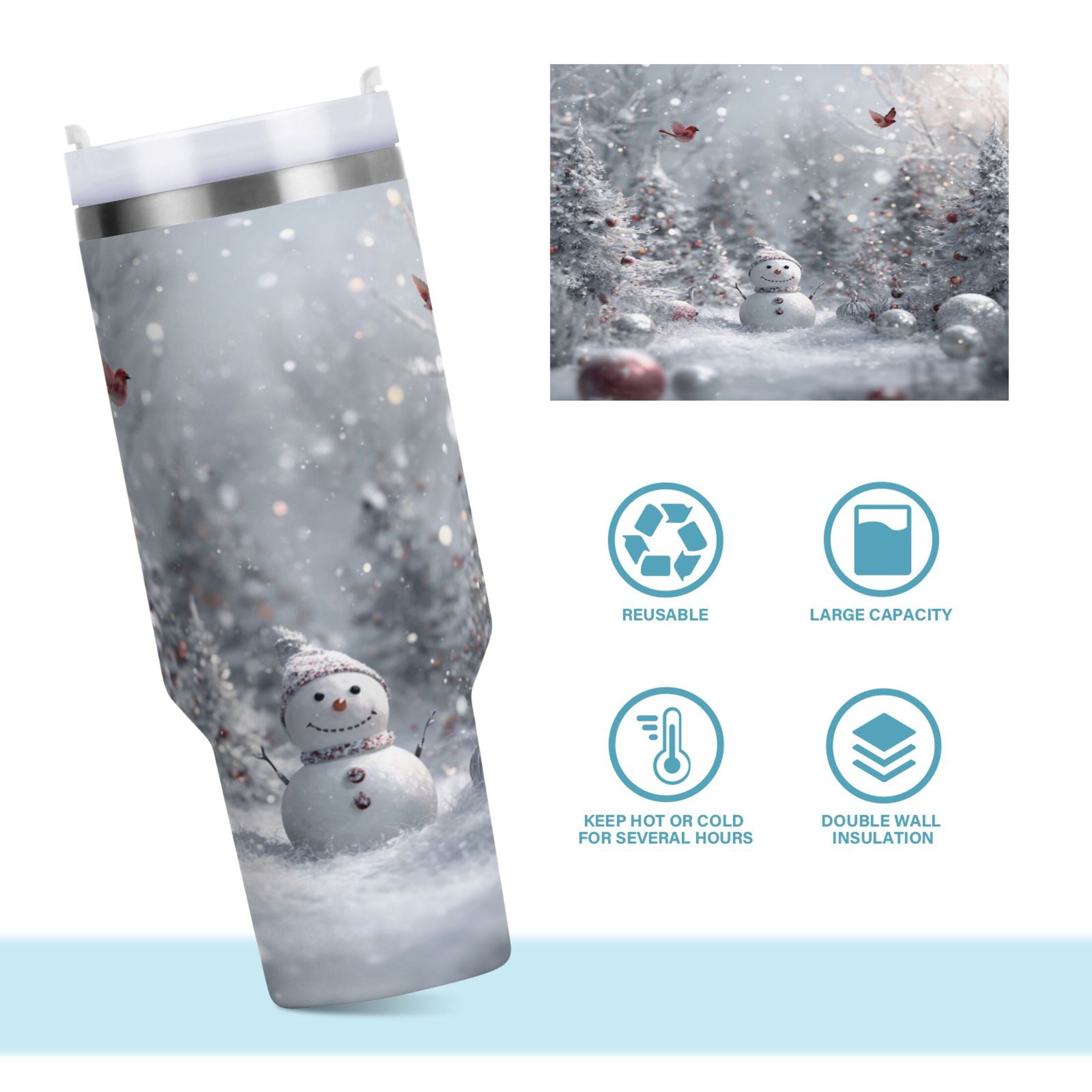 30 oz Insulated Stainless Steel Tumbler Double Wall Stainless Steel Tumbler with 2-Way Drinking Snowy Winter Landscape - Choice 292