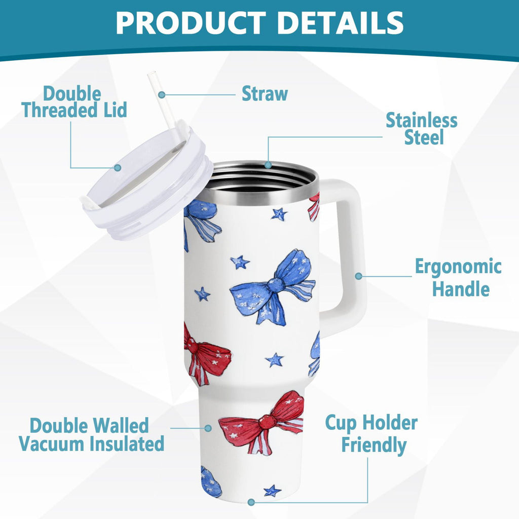 40 oz Insulated Stainless Steel Tumbler Double Wall Stainless Steel Tumbler with 2-Way Drinking Hand-drawn Bows - Choice 249
