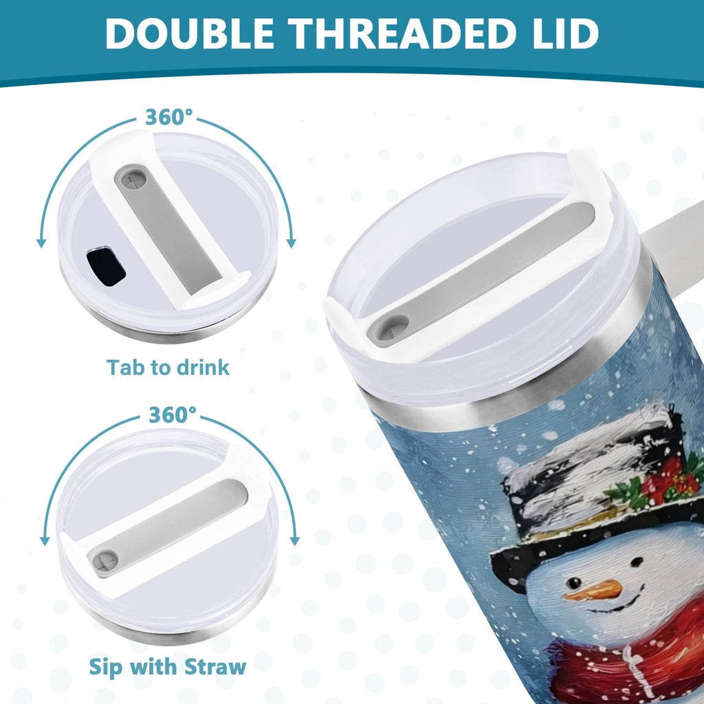 30 oz Insulated Stainless Steel Tumbler Double Wall Stainless Steel Tumbler with 2-Way Drinking Christmas Scene with Snowman - Choice 743