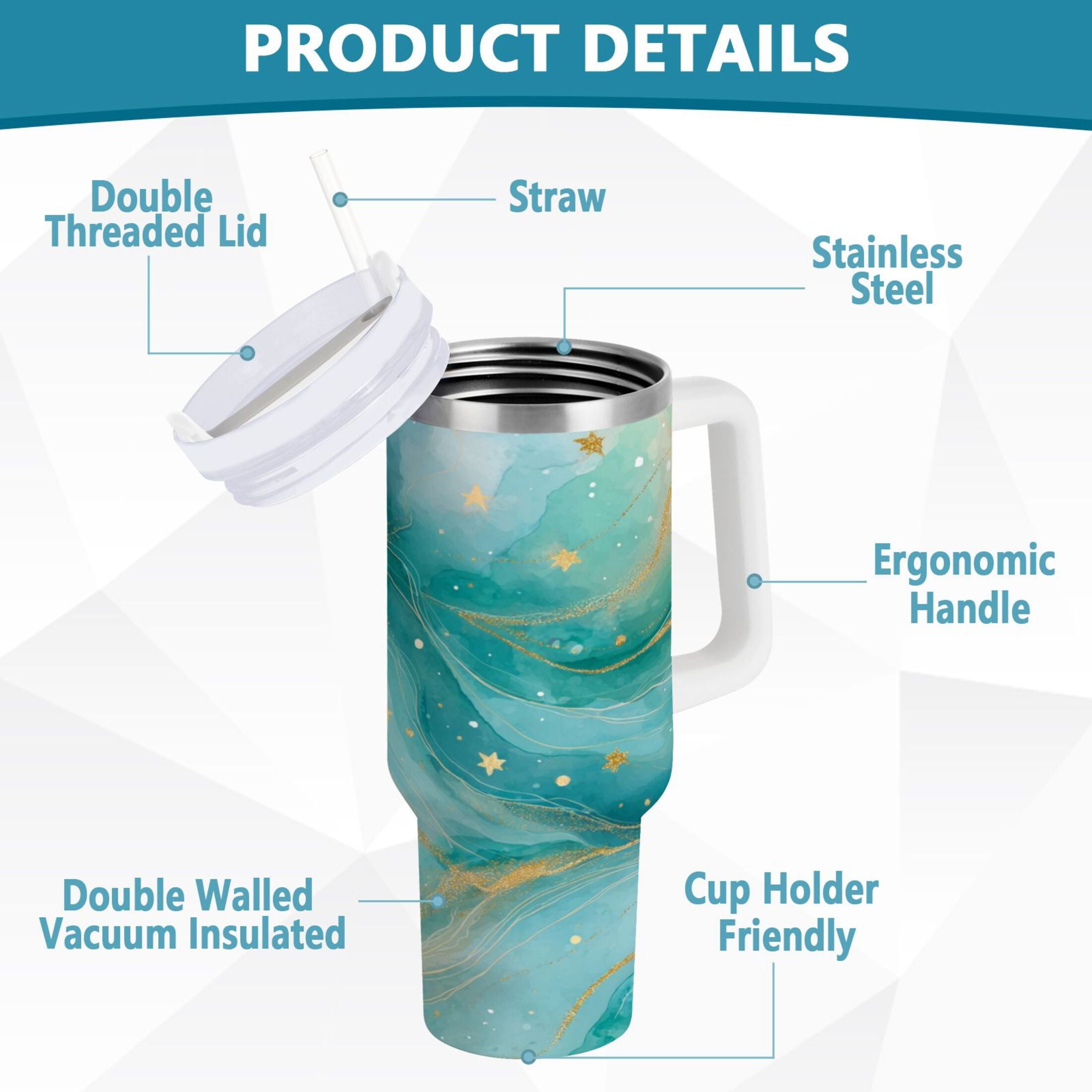 40 oz Insulated Stainless Steel Tumbler Double Wall Stainless Steel Tumbler with 2-Way Drinking Beautiful Watercolor Stars - Choice 368