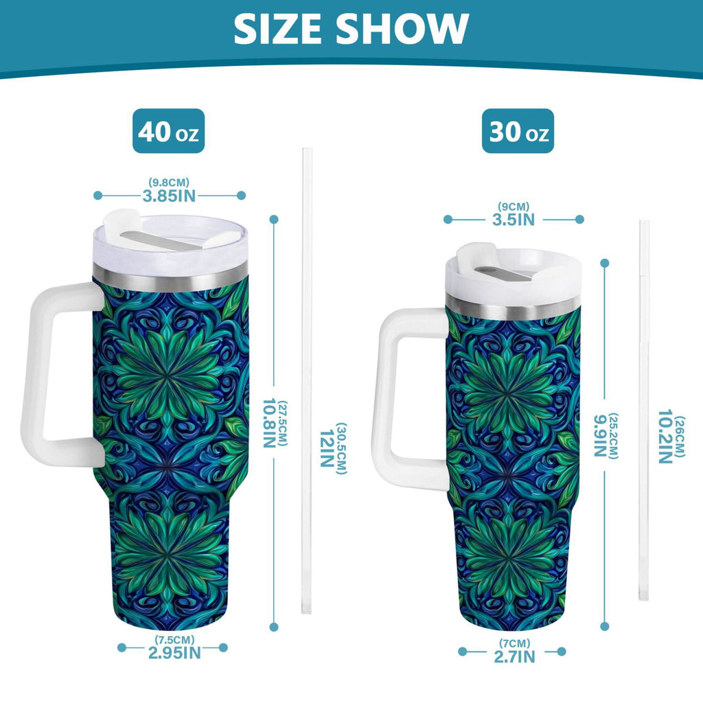 40 oz Insulated Stainless Steel Tumbler Double Wall Stainless Steel Tumbler with 2-Way Drinking Elegant Blue Traditional Patterns - Choice 302