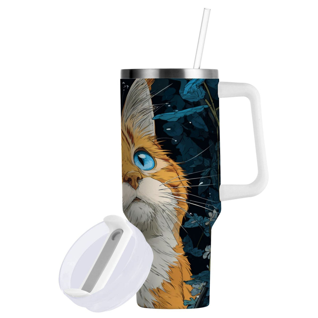 30 oz Insulated Stainless Steel Tumbler Double Wall Stainless Steel Tumbler with 2-Way Drinking Orange Cat with Blue Eyes - Choice 758