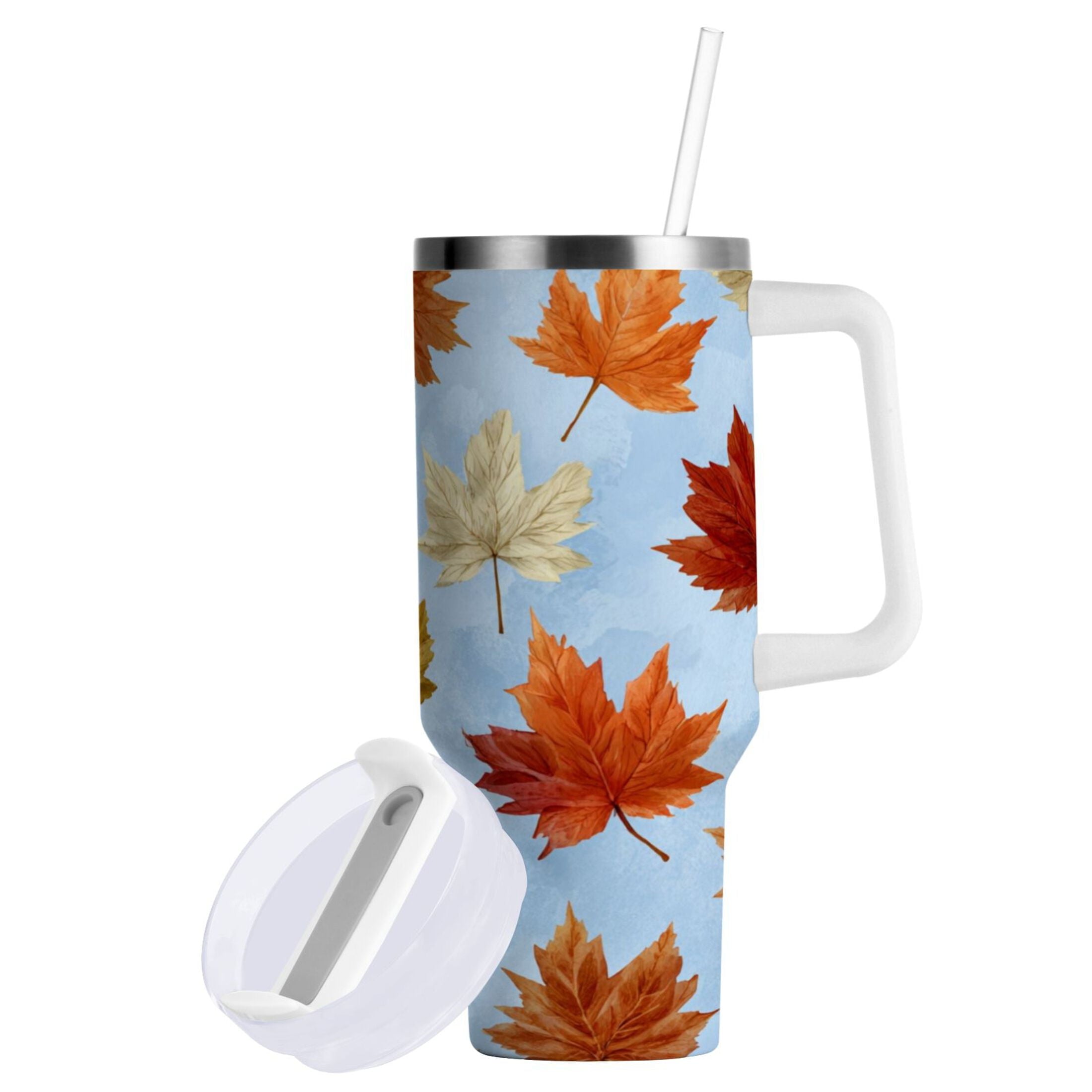 30 oz Insulated Stainless Steel Tumbler Double Wall Stainless Steel Tumbler with 2-Way Drinking Autumn Maple Leaves - Choice 630