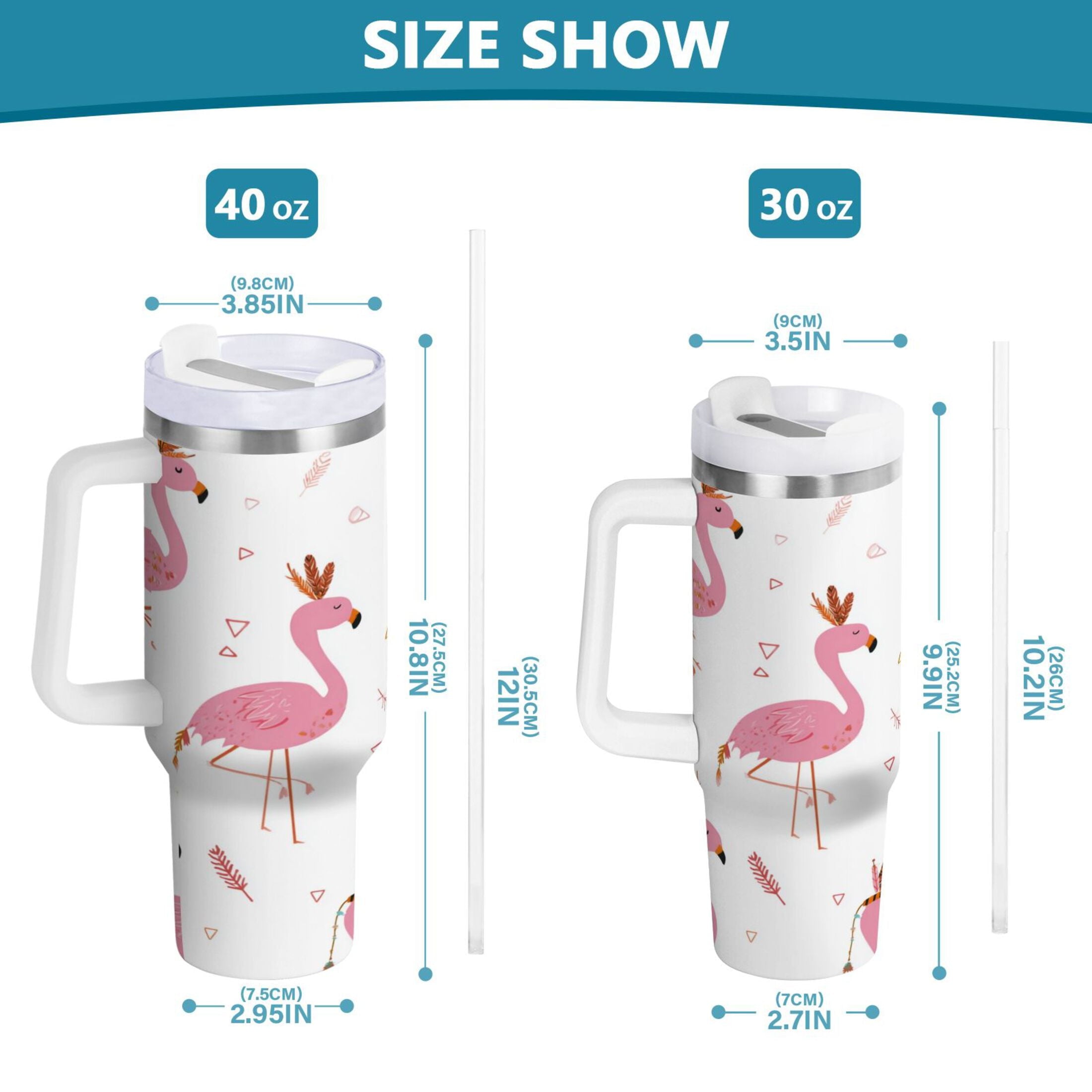 40 oz Insulated Stainless Steel Tumbler Double Wall Stainless Steel Tumbler with 2-Way Drinking Cute Pink Flamingo Pattern - Choice 828