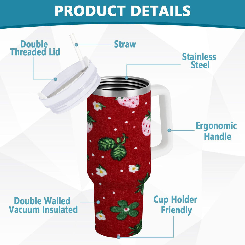 30 oz Insulated Stainless Steel Tumbler Double Wall Stainless Steel Tumbler with 2-Way Drinking Cute Pink Strawberry Pattern - Choice 623
